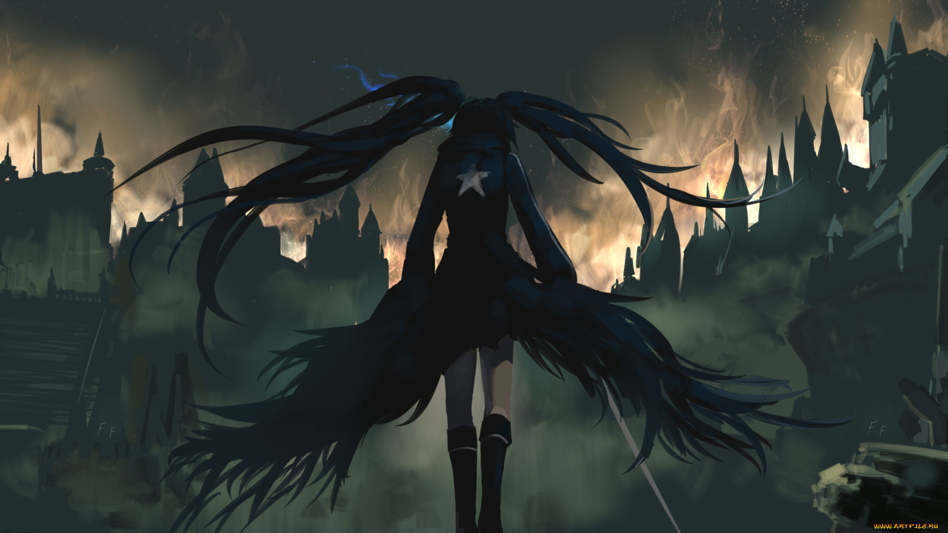 аниме, black, rock, shooter, bloodborne, kuroi, mato, силуэт, девушка, black, rock, shooter, otaku, artist, арт