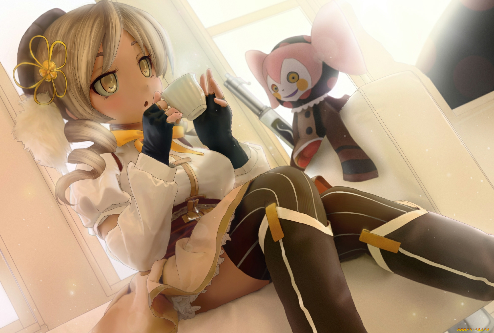 аниме, mahou, shoujo, madoka, magika, charlotte, арт, novcel, девушка, чашка, tomoe, mami, игрушка, mahou, shoujo, madoka, magica