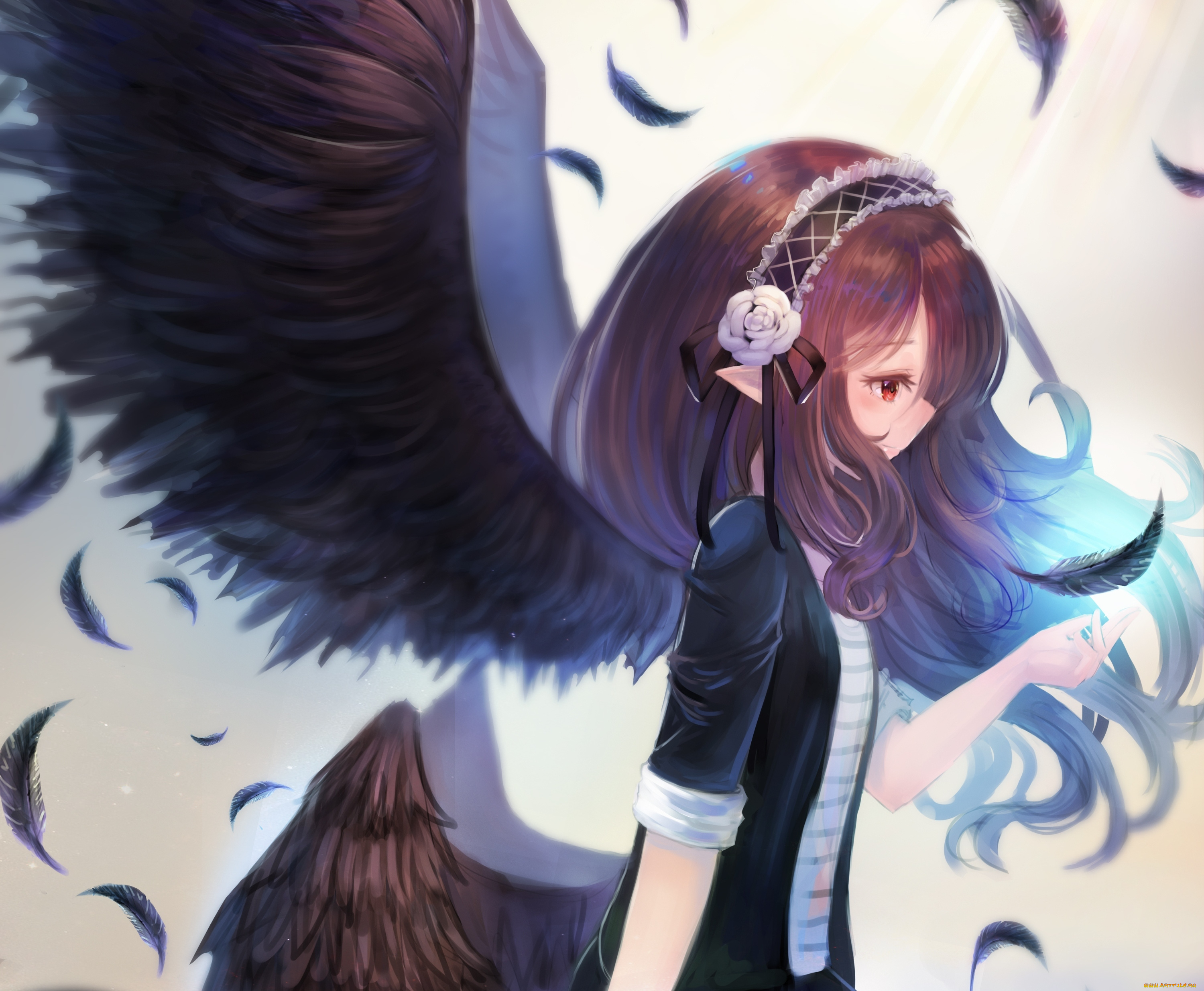 аниме, ангелы, , демоны, ангел, магия, перья, крылья, девушка, zonekiller10, арт