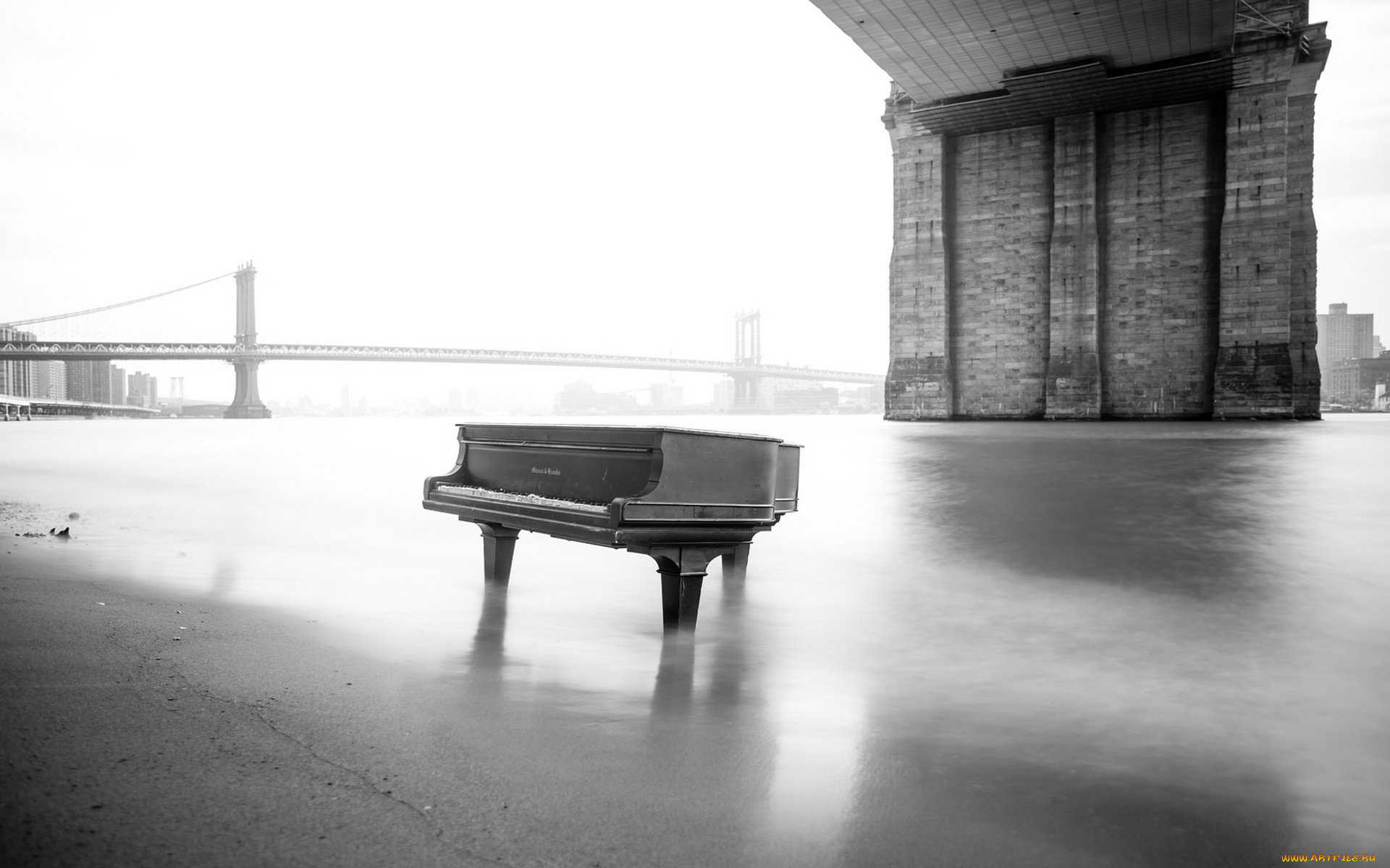 музыка, -музыкальные, инструменты, рояль, река, мост, улица
