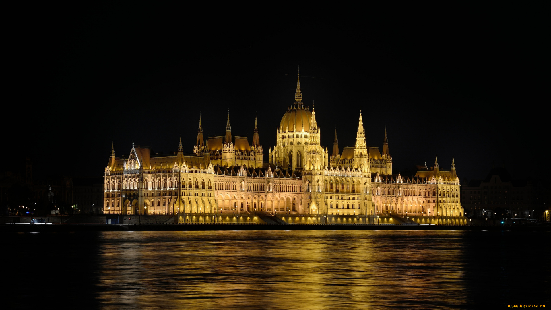 города, будапешт, , венгрия, здание, парламента, будапешт, огни, столица, ночь, отражение, дунай, река, вода