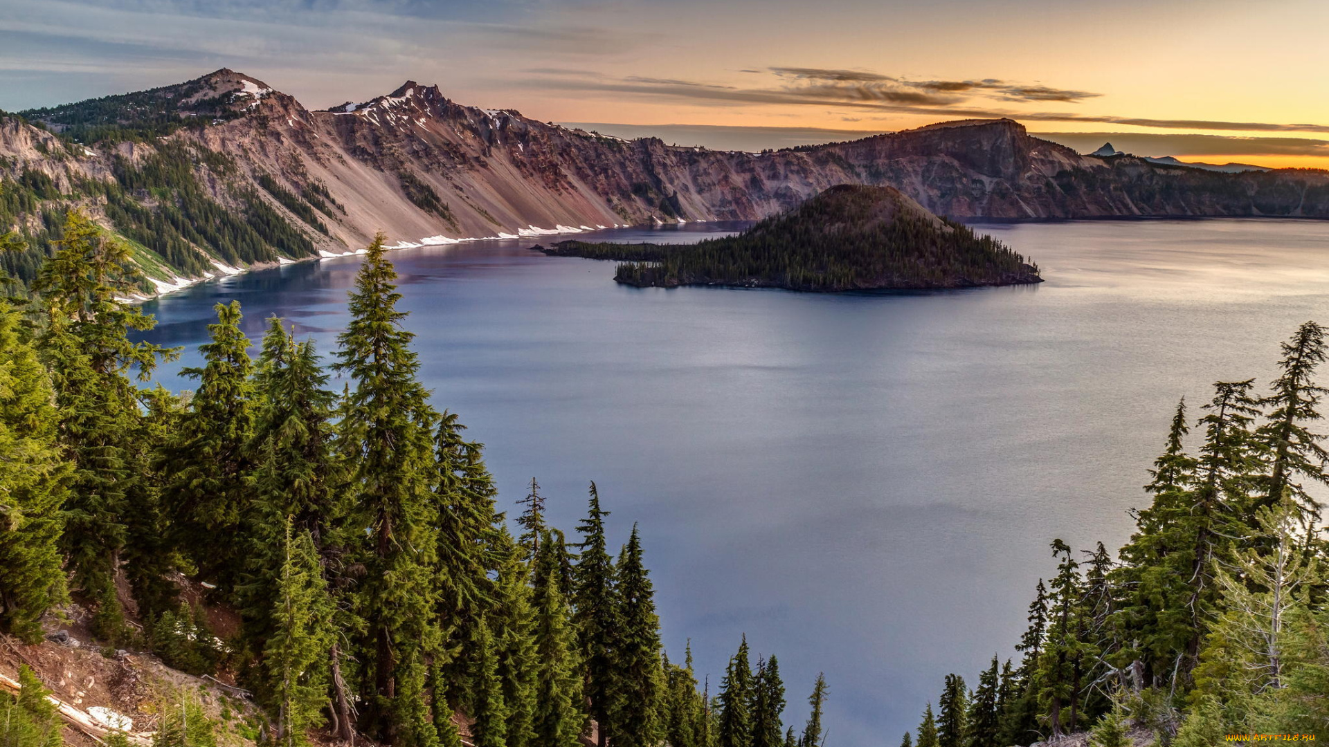 природа, реки, озера, остров, кратер, озеро, oregon, national, park, crater, lake