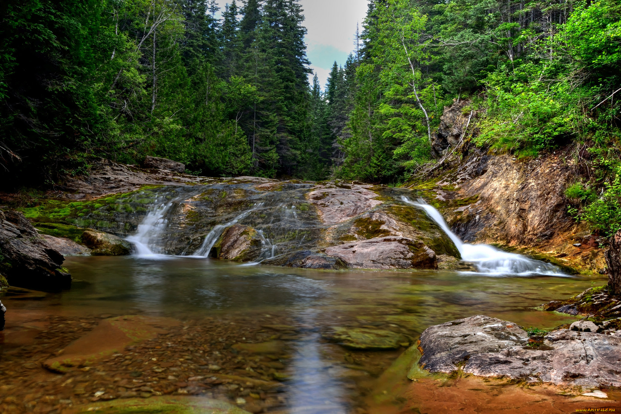 природа, водопады, водопад, лес, река