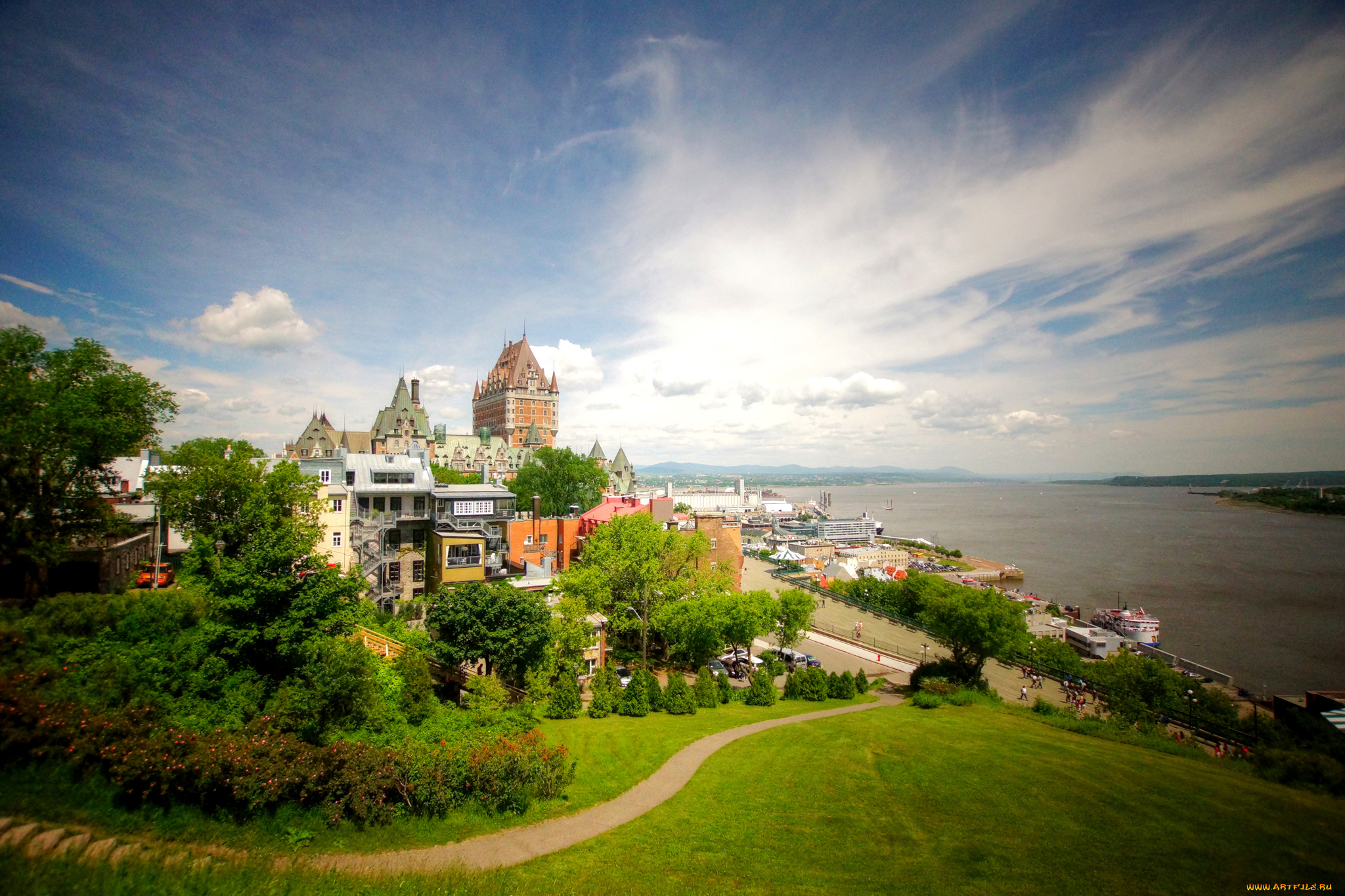 города, -, пейзажи, quebec, канада, дома, побережье, река, пейзаж