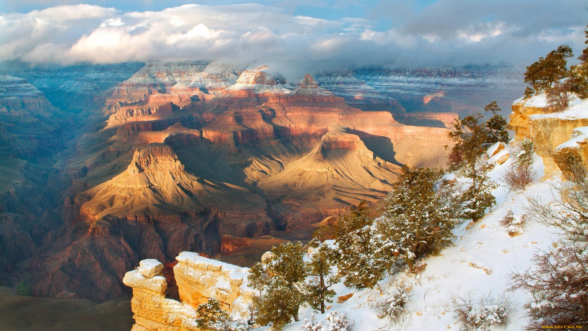 the, grand, canyon, природа, горы, скалы, камни, ущелья, деревья, снег, большой, каньон