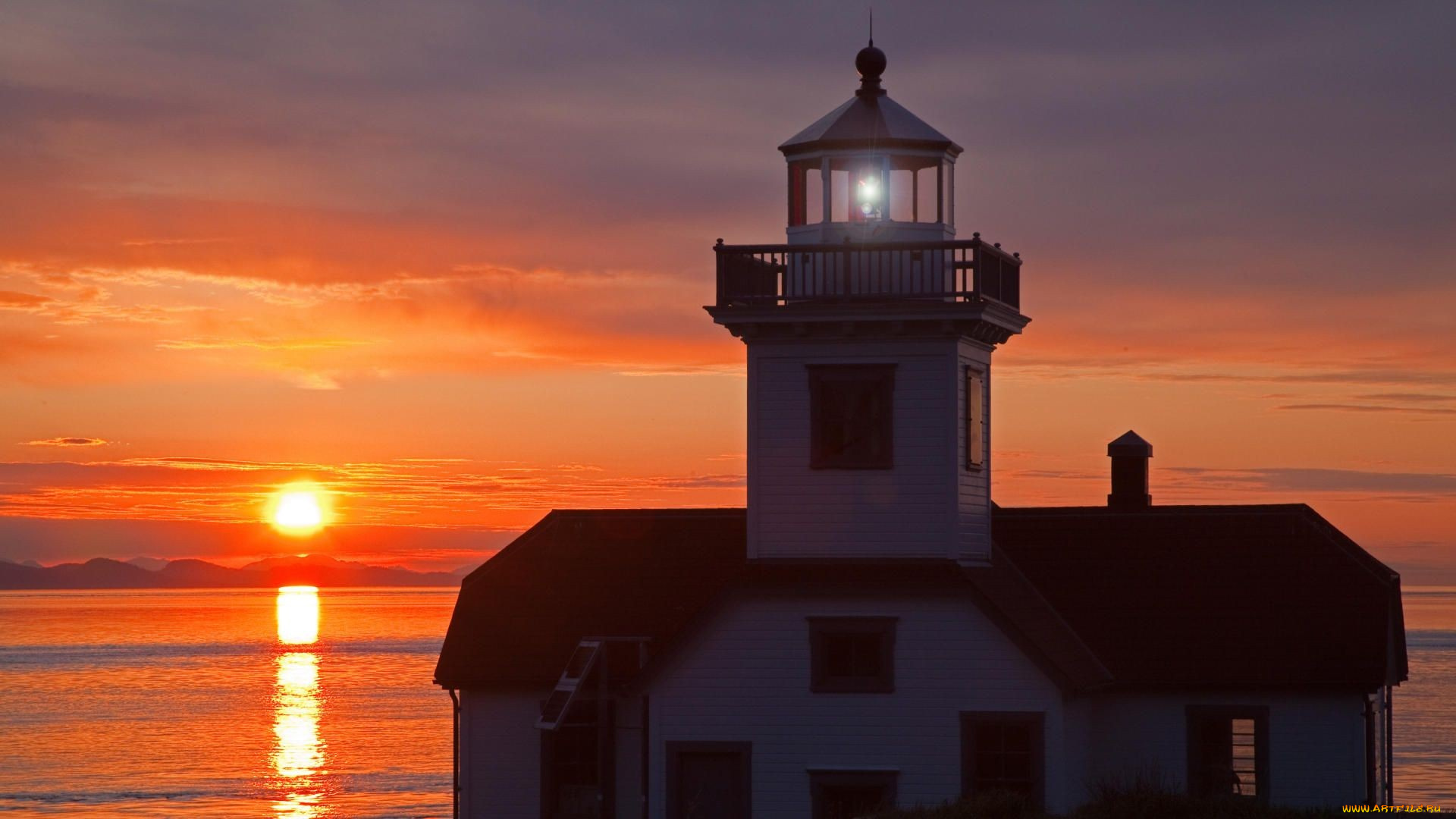 the, lighthouse, природа, маяки, закат, маяк, океан