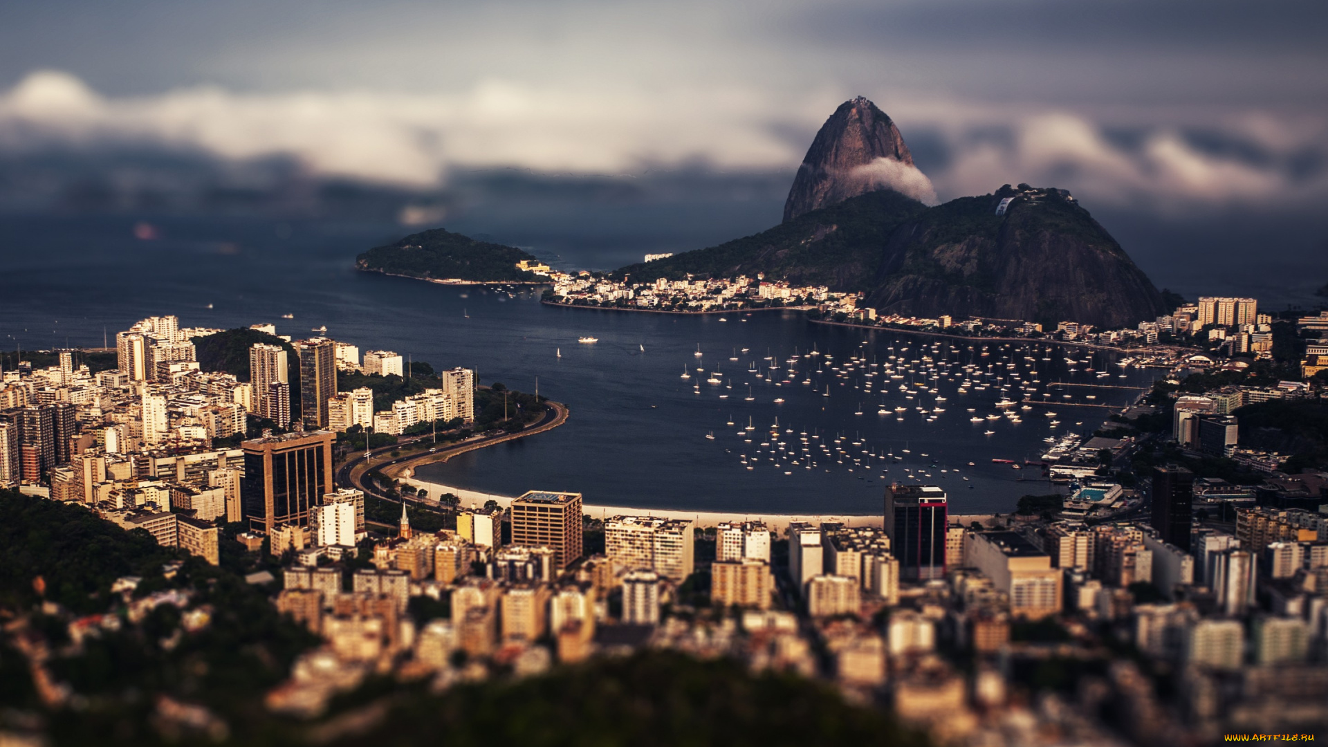 города, рио-де-жанейро, , бразилия, сахарная, голова, рио-де-жанейро, brazil, залив, чудесные, городские, облака, лодки