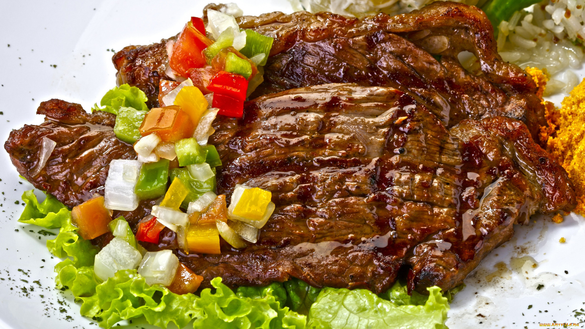 еда, мясные, блюда, овощи, мясо, vegetables, салат, листья, meat, перец