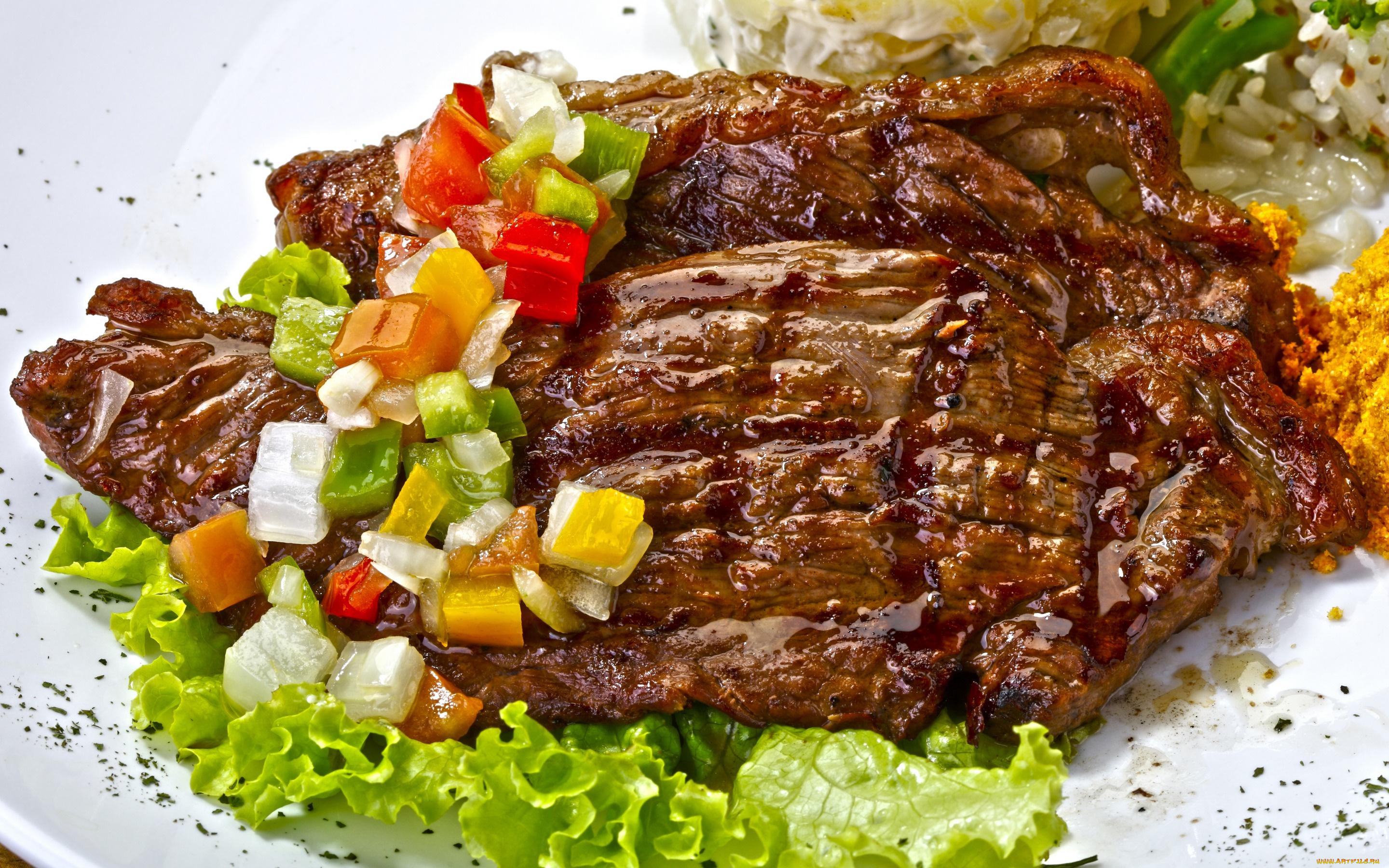 еда, мясные, блюда, овощи, мясо, vegetables, салат, листья, meat, перец