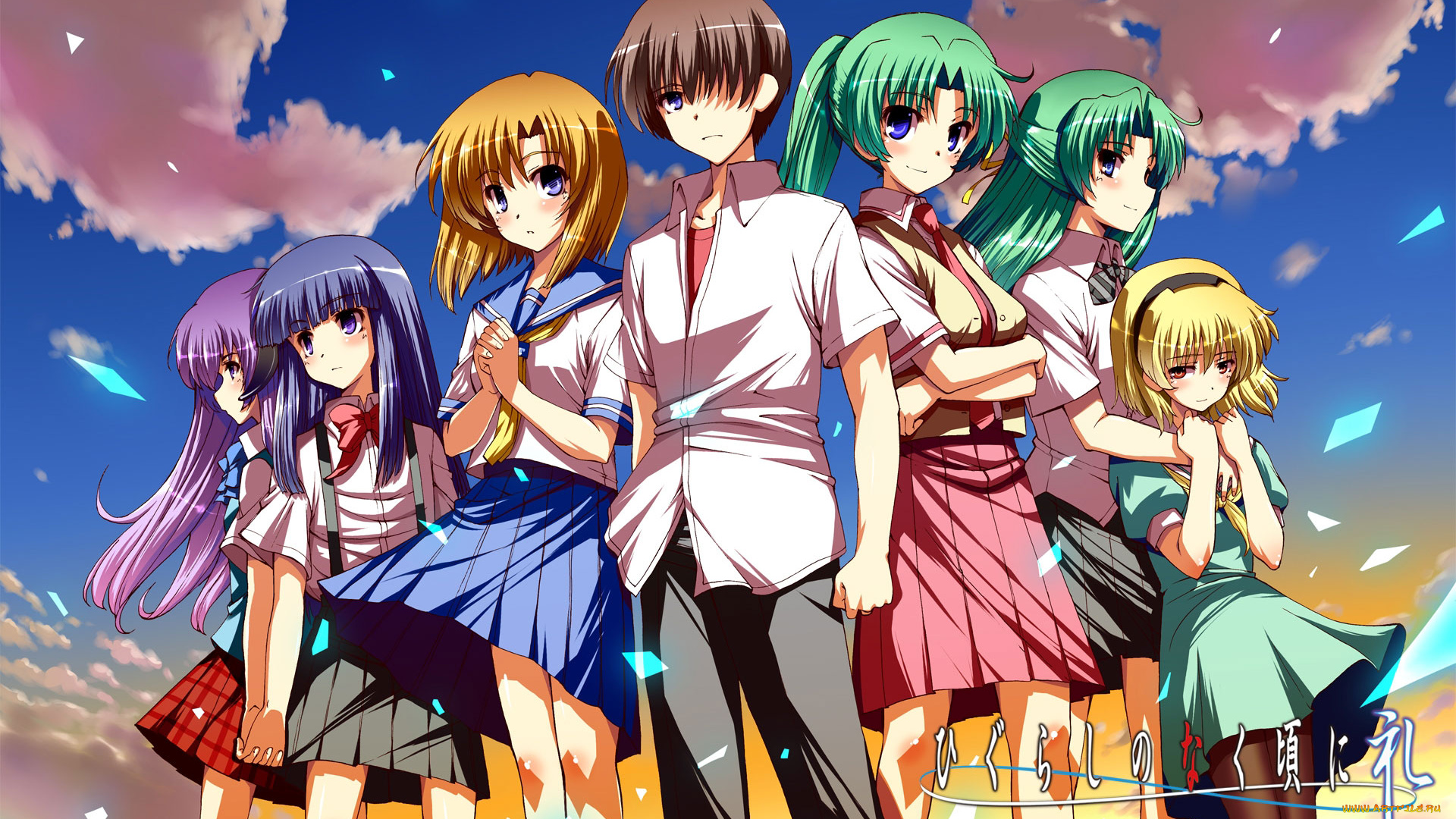 аниме, higurashi, no, naku, koro, ni, ryuuguu, rena, sonozaki, mion, shion, houjou, satoko, furude, rika, hanyuu, maebara, keiichi