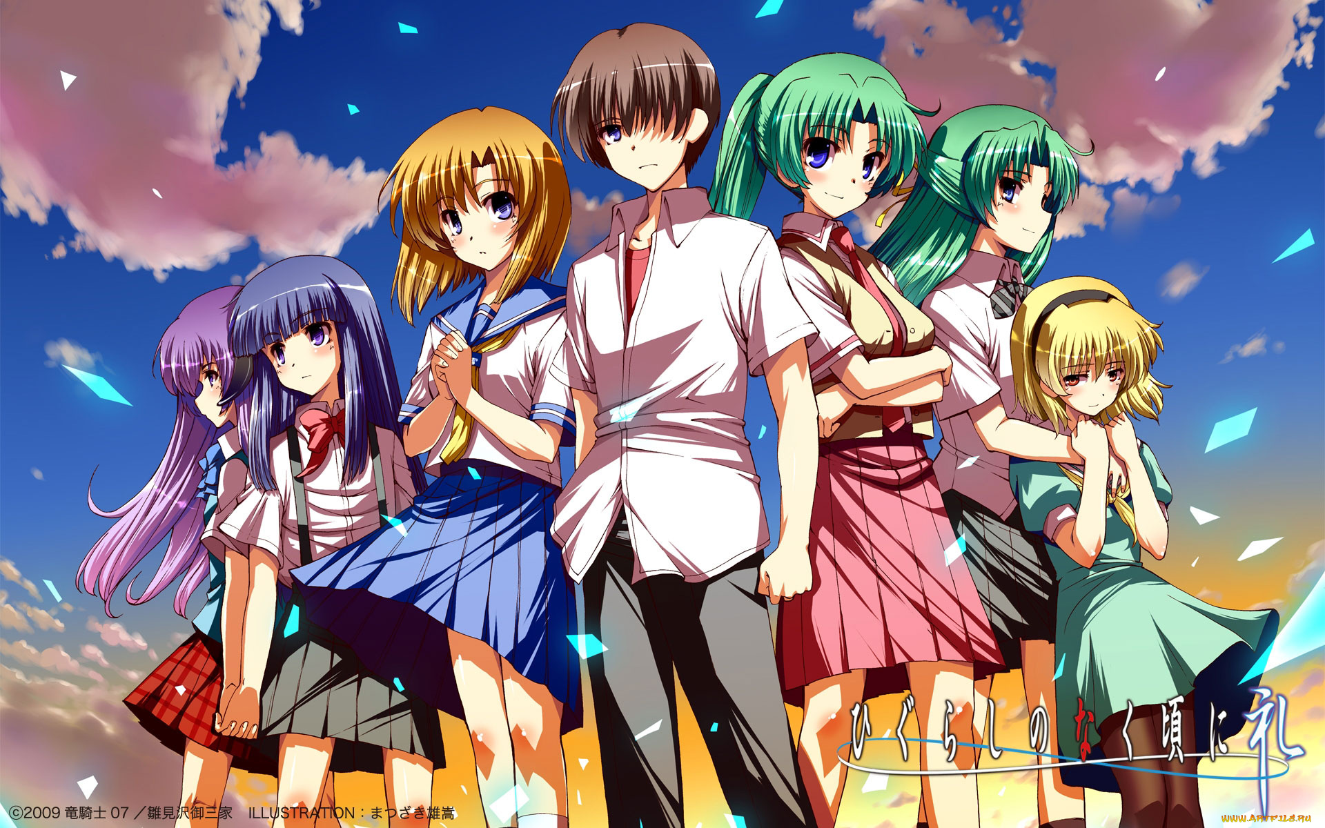 аниме, higurashi, no, naku, koro, ni, ryuuguu, rena, sonozaki, mion, shion, houjou, satoko, furude, rika, hanyuu, maebara, keiichi