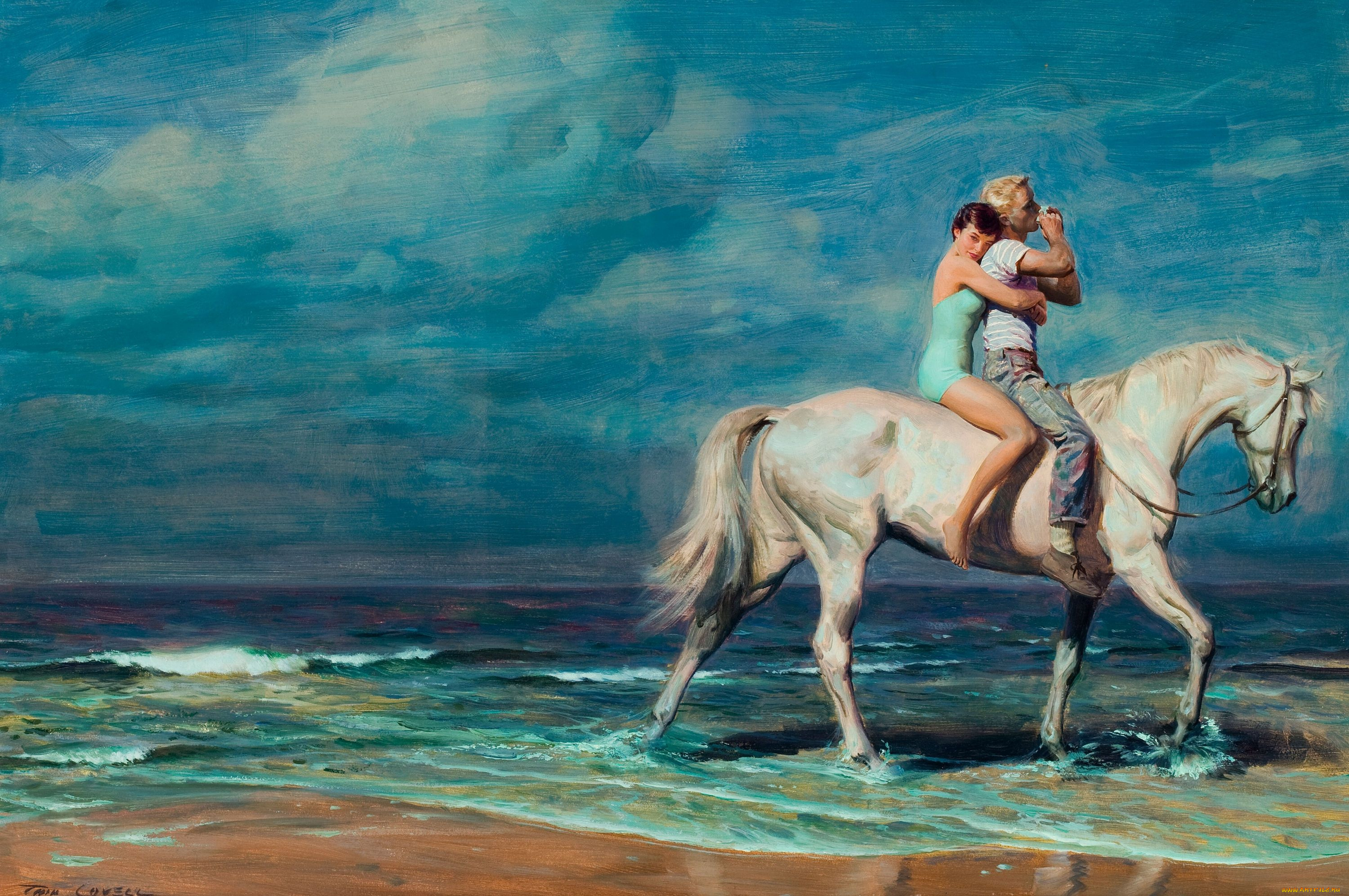 tom, lovell, рисованные, лошадь, влюбленные