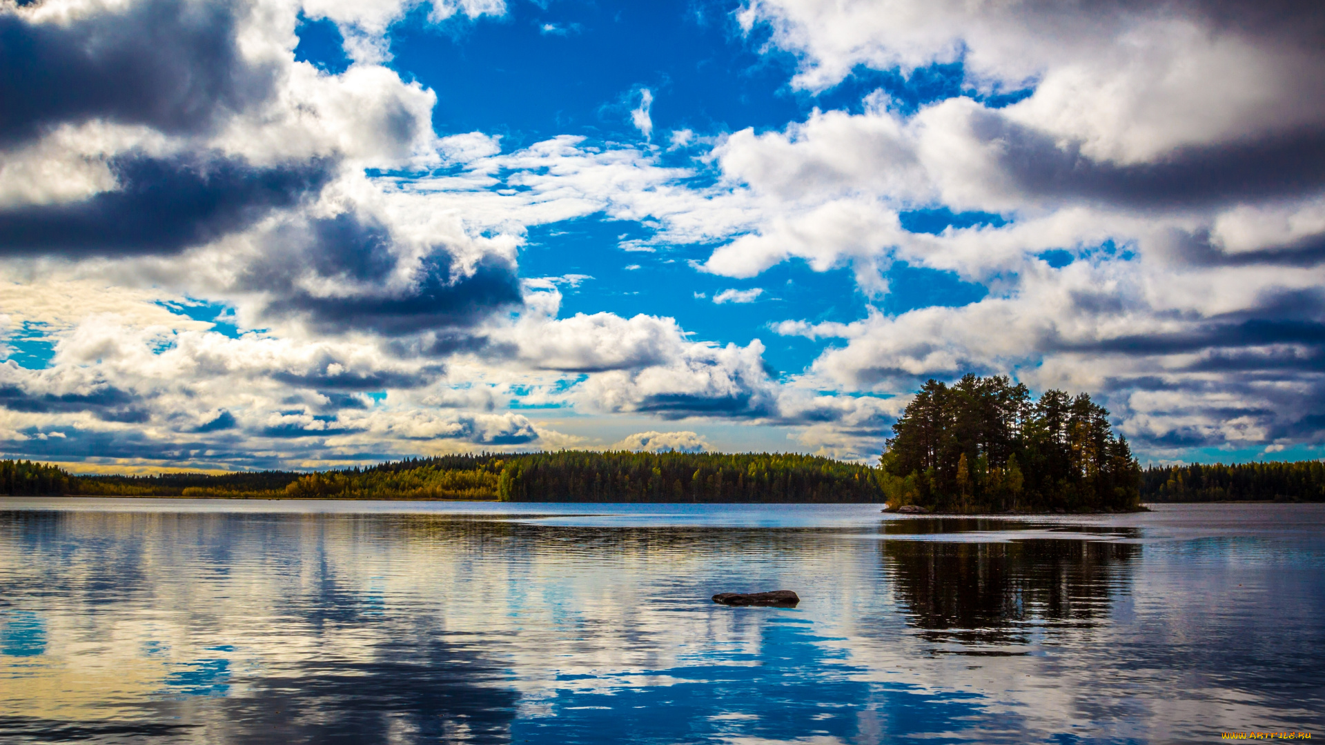 kullaa, finland, природа, реки, озера, облака, остров, финляндия, озеро