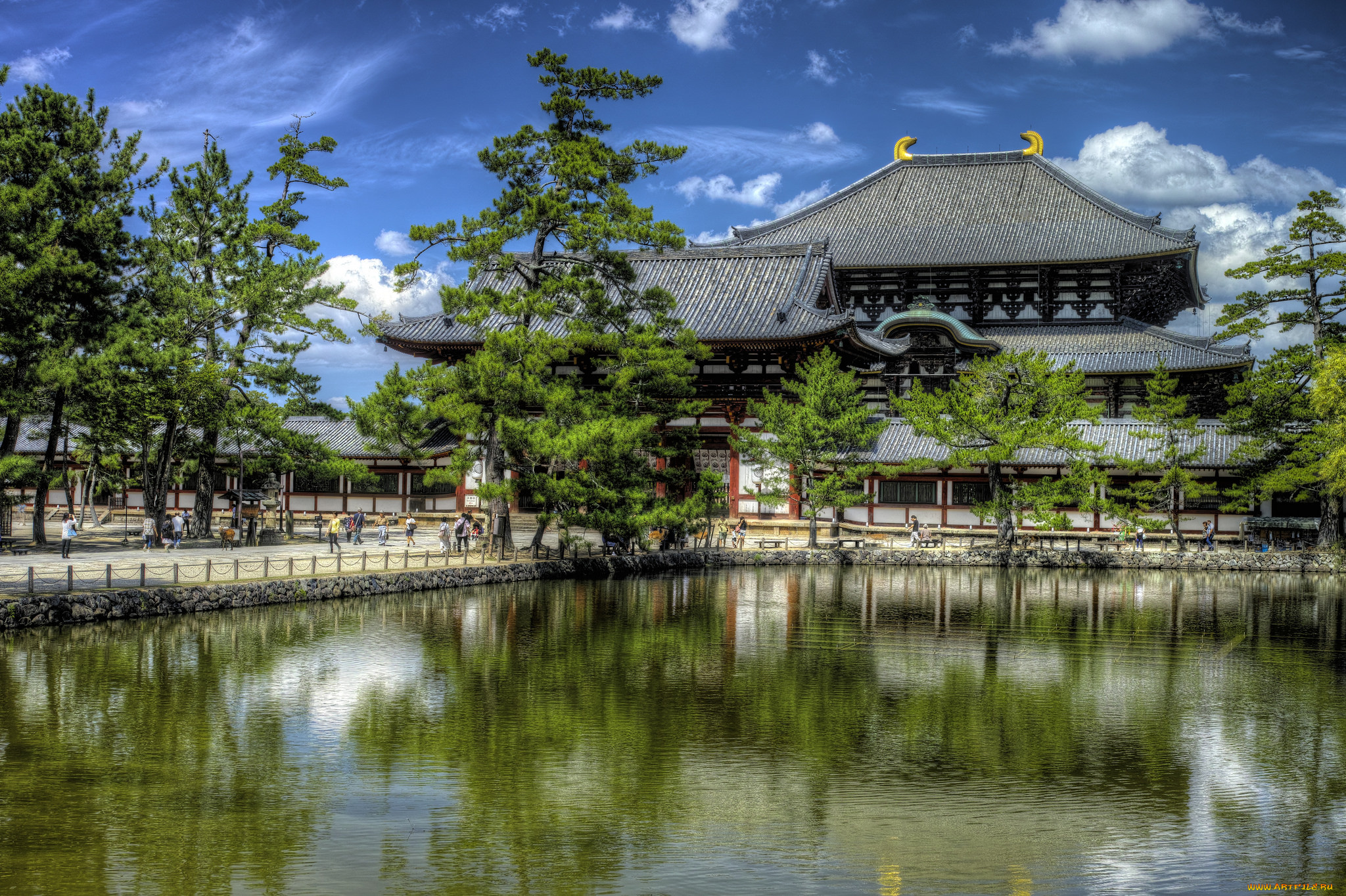 early, autumn, in, the, great, temple, города, -, буддийские, и, другие, храмы, пруд, храм