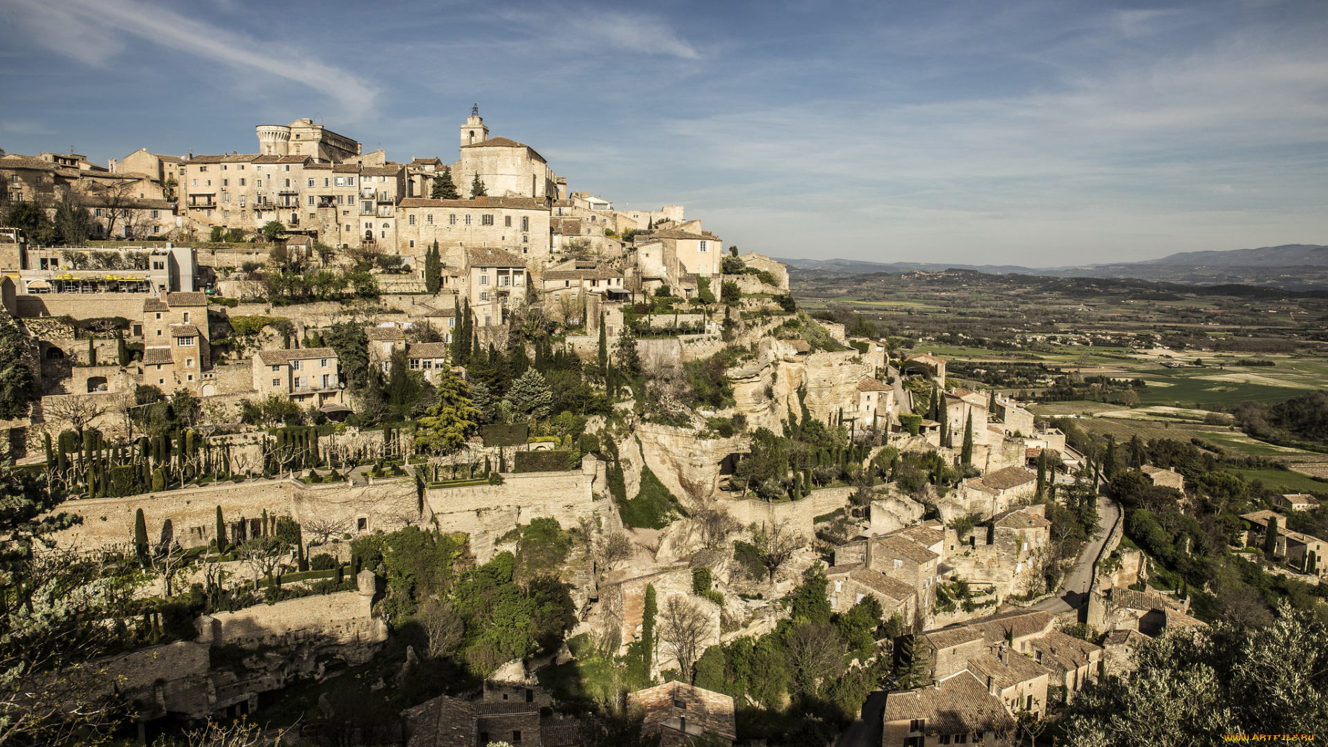 provence, города, -, панорамы, поселок, холм