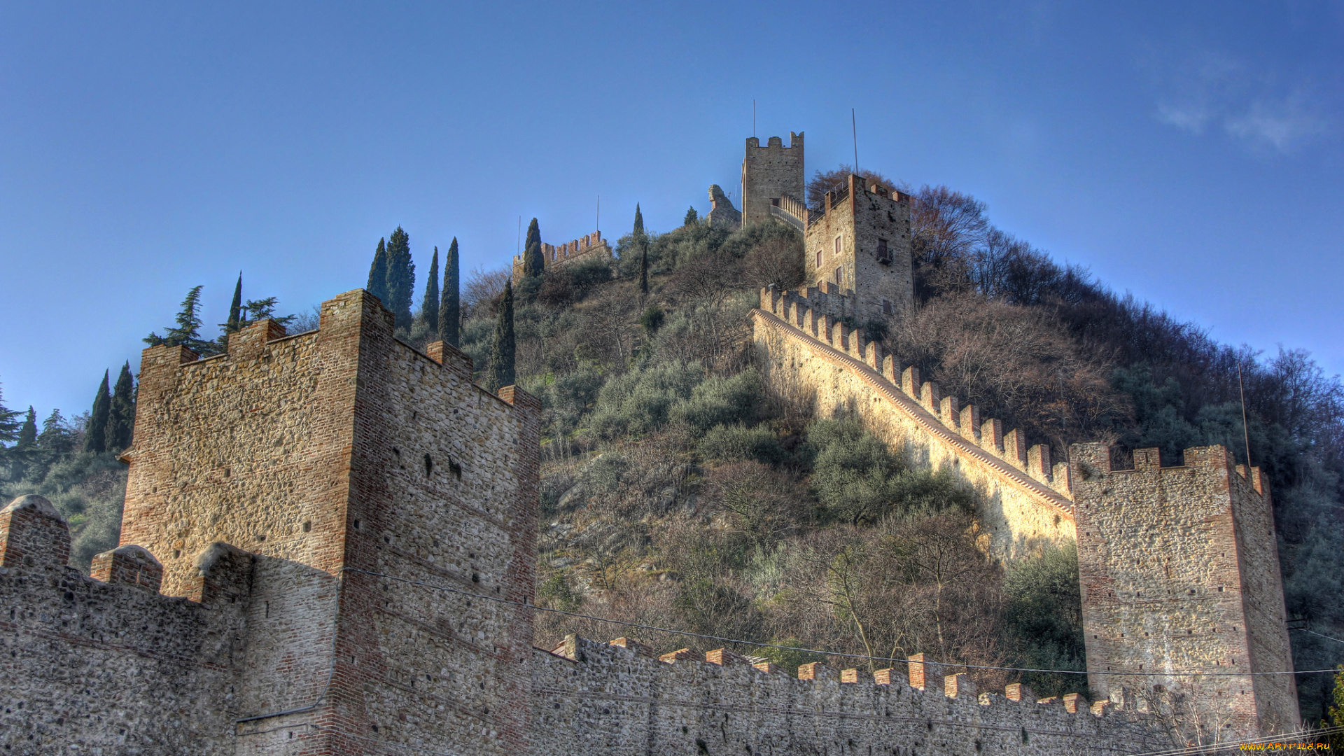 walls, of, marostica, города, -, дворцы, , замки, , крепости, стена, цитадель