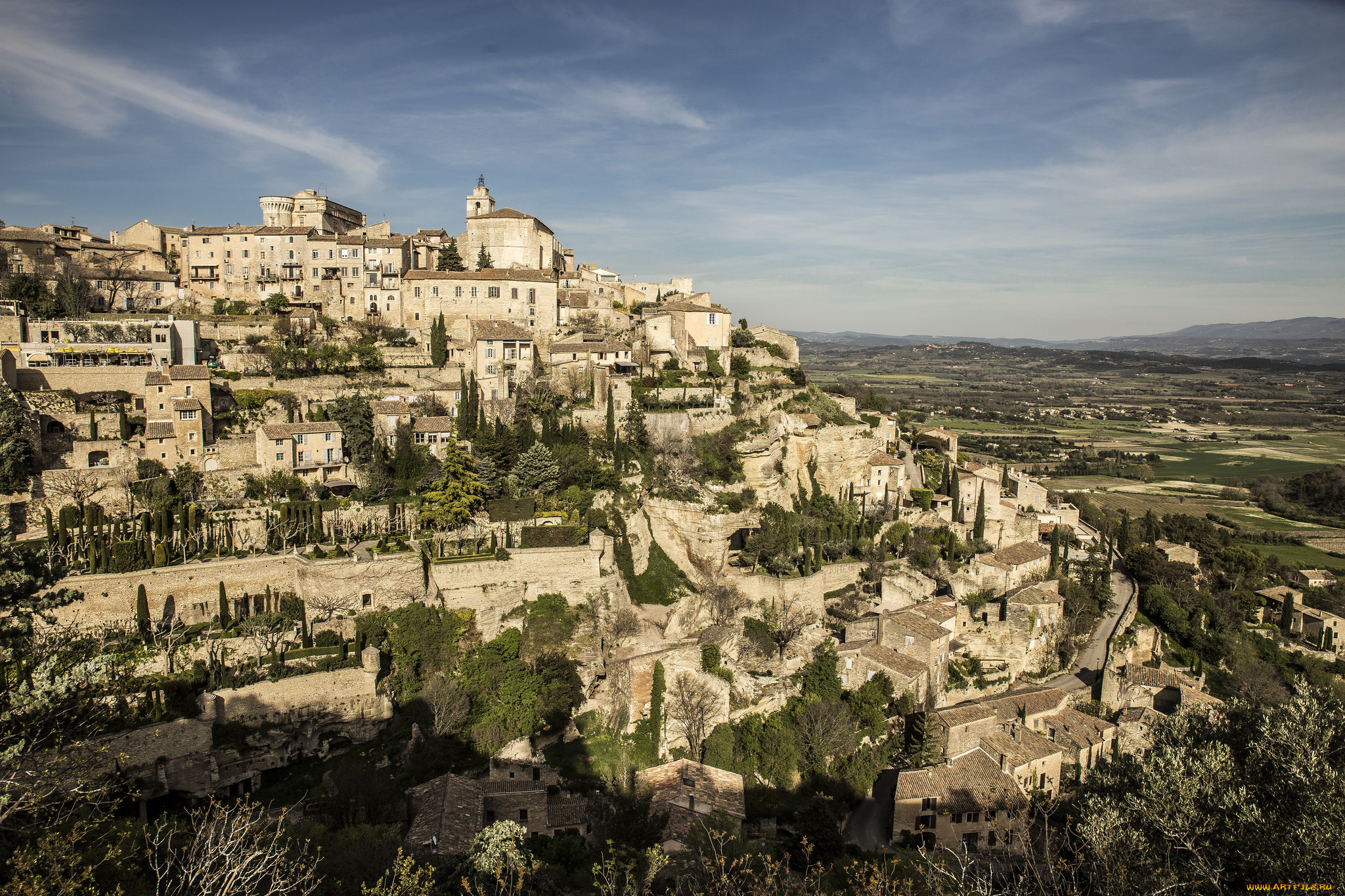 provence, города, -, панорамы, поселок, холм