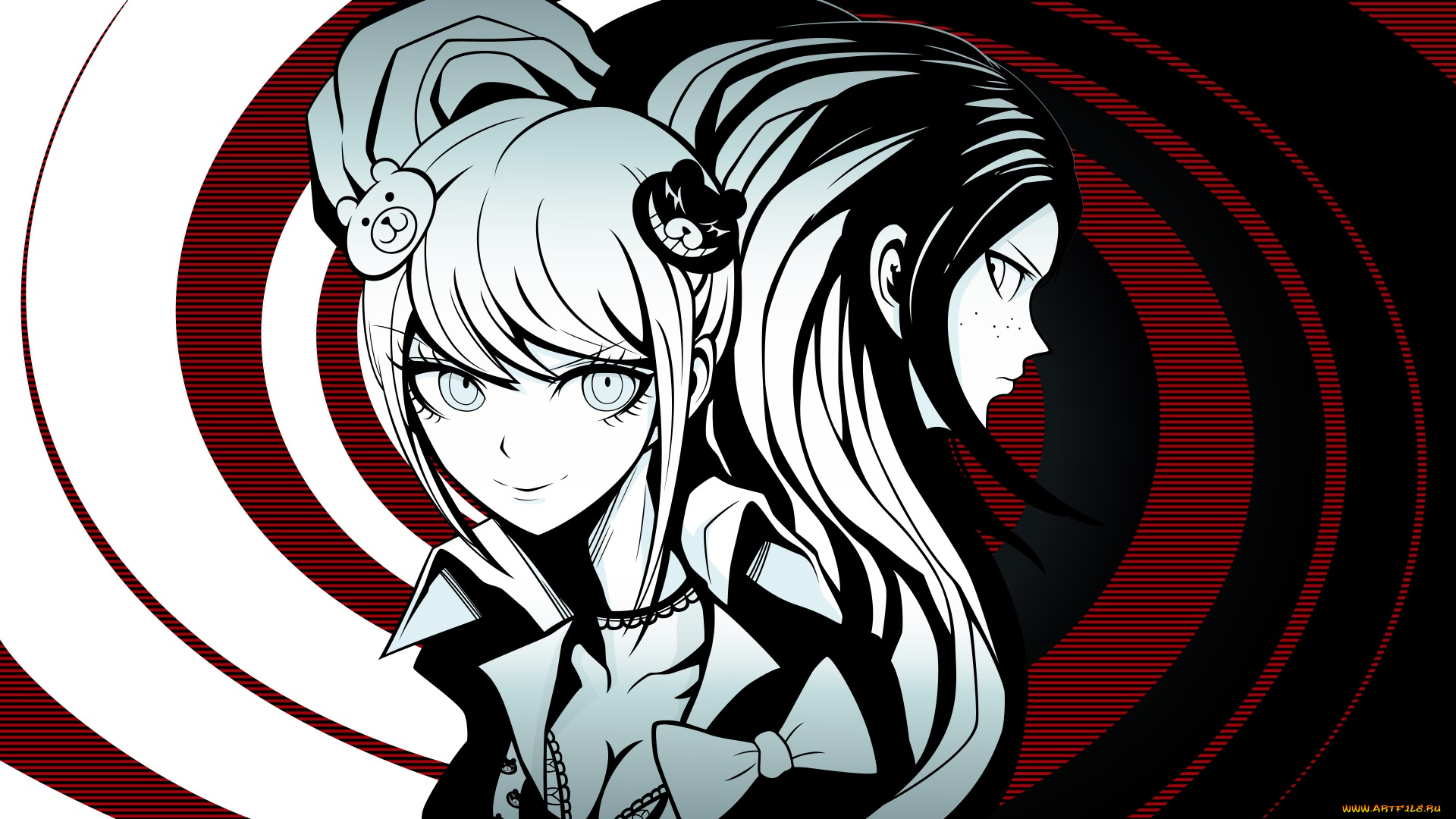 аниме, danganronpa, взгляд, девушка, фон