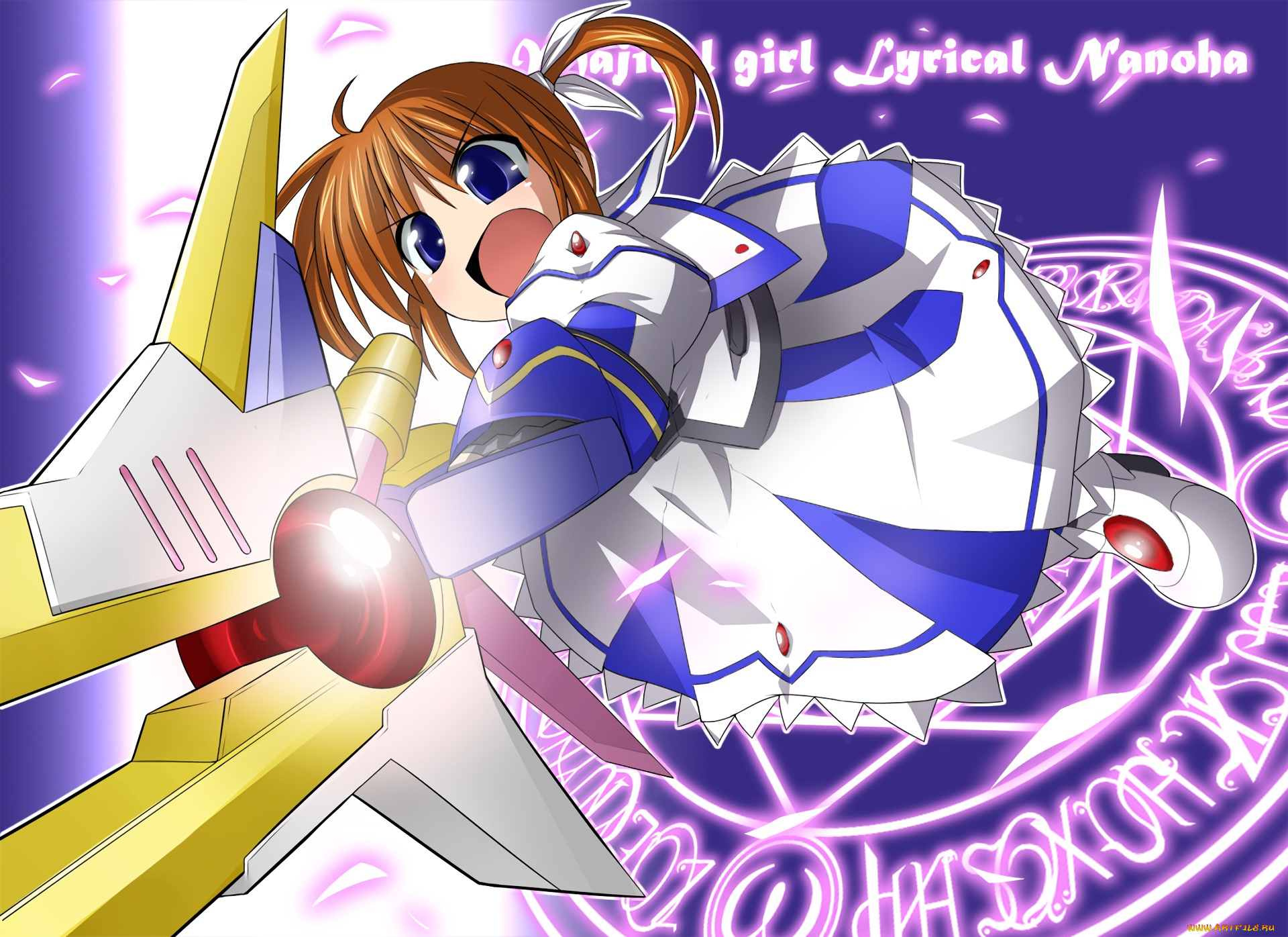 аниме, mahou, shoujo, lyrical, nanoha, взгляд, девушка, фон