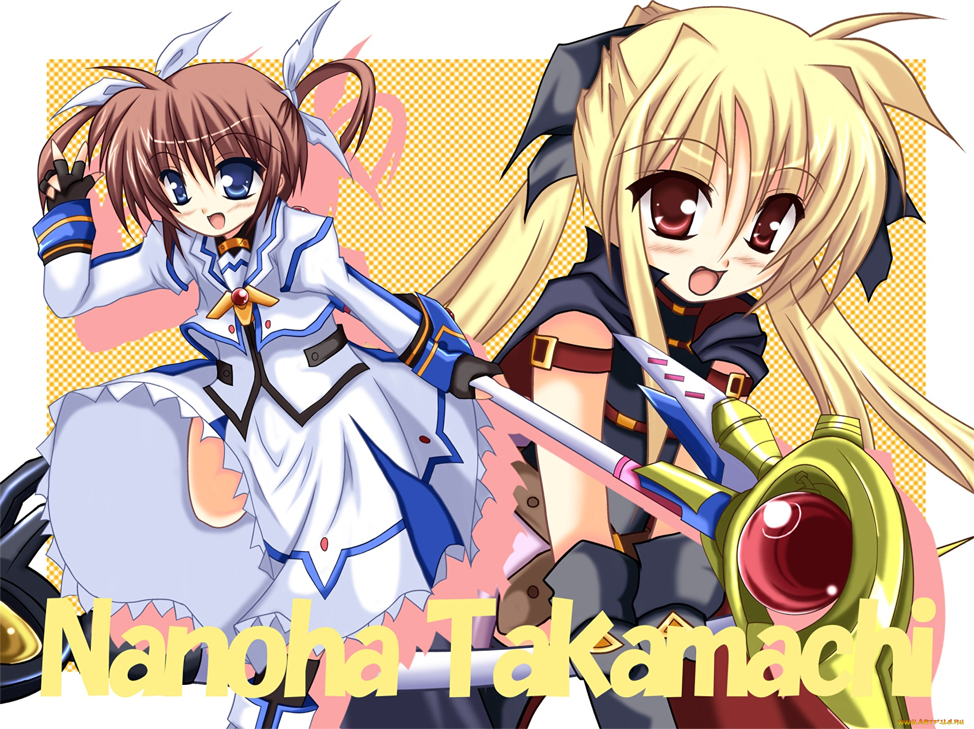 аниме, mahou, shoujo, lyrical, nanoha, взгляд, девушка, фон