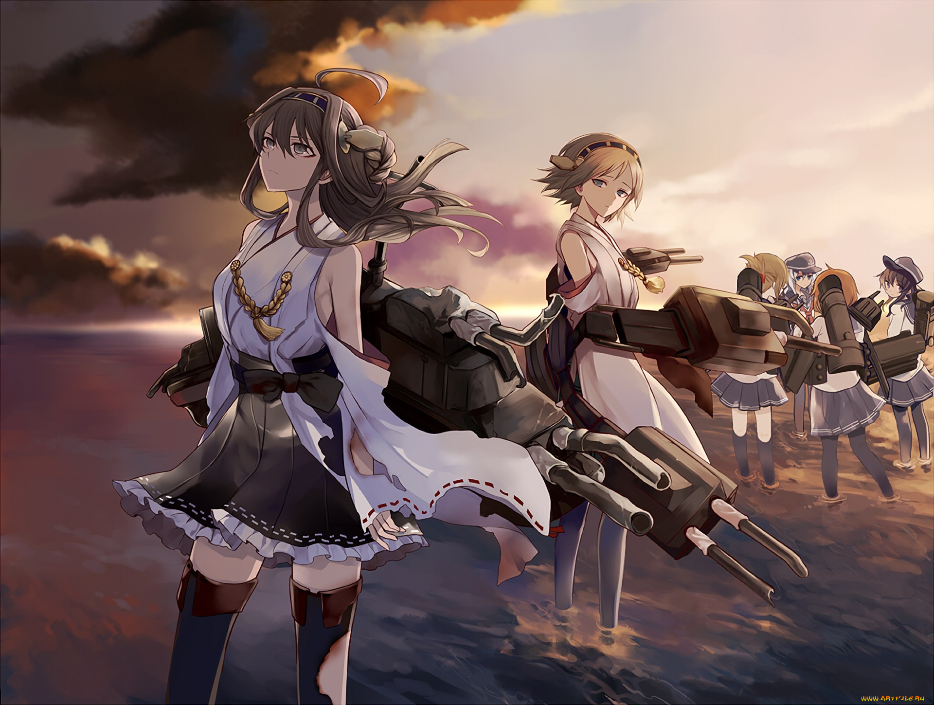 аниме, kantai, collection, взгляд, фон, девушки