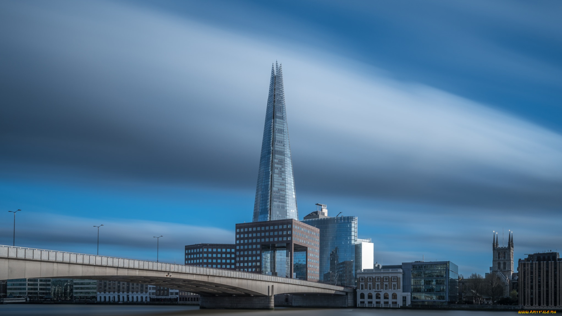 shard, on, speed, , london, города, лондон, , великобритания, река, мост