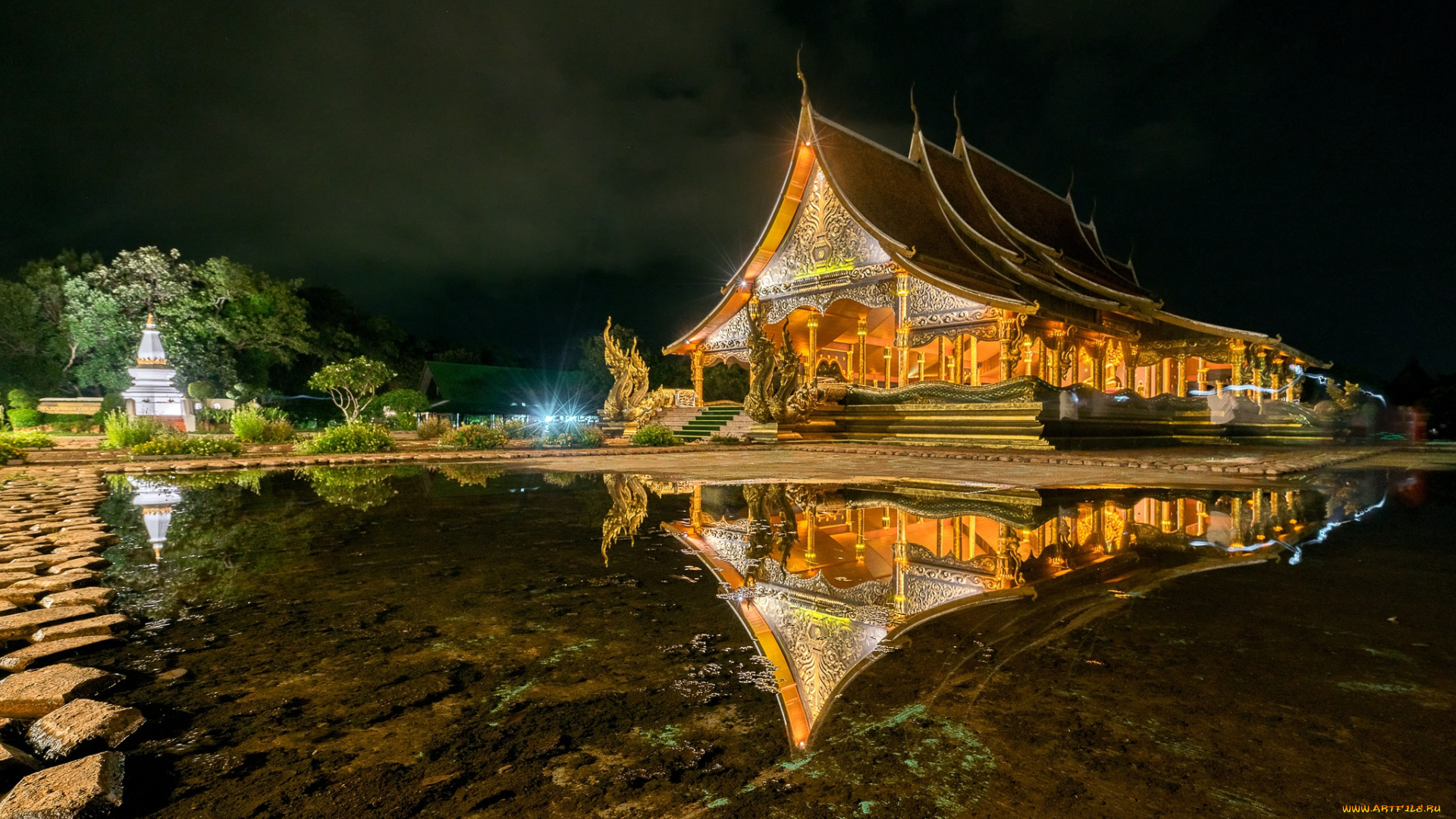 sirindhorn, wararam, phu, prao, temple, города, -, буддийские, и, другие, храмы, панорама, ночь