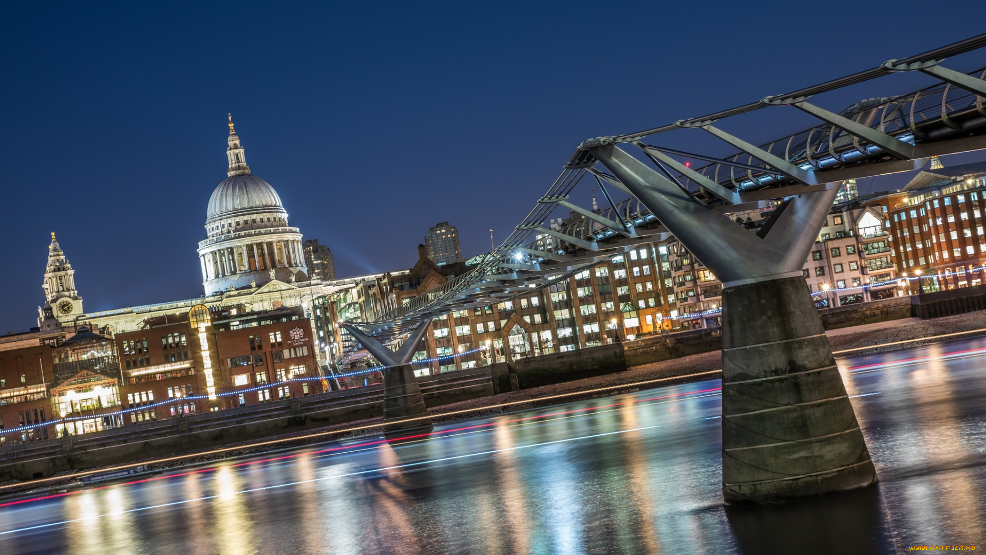 st, pauls, &, millennium, bridge, , london, города, лондон, , великобритания, собор, ночь