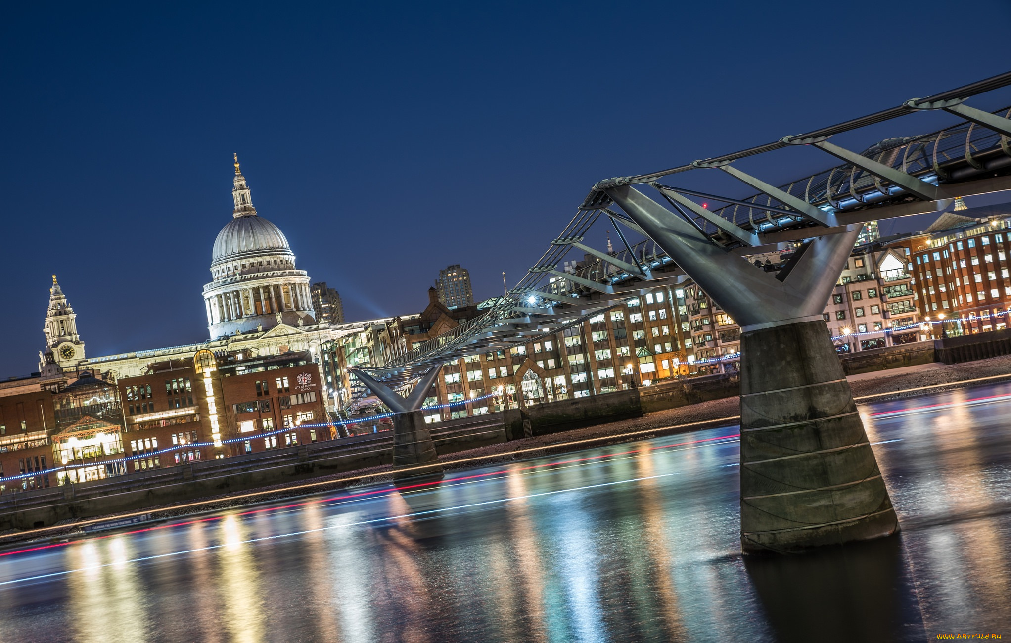 st, pauls, &, millennium, bridge, , london, города, лондон, , великобритания, собор, ночь