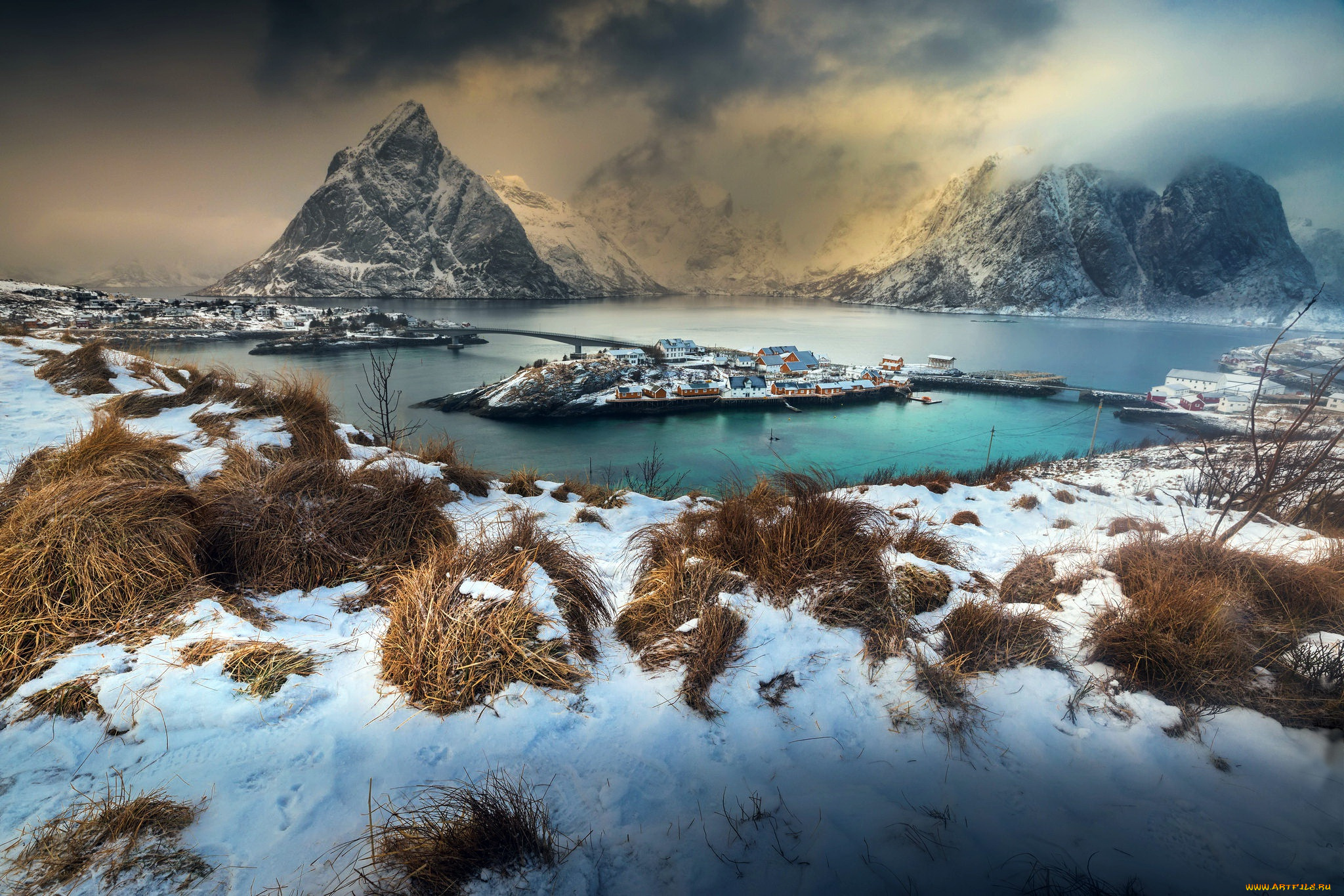 норвегия, города, -, пейзажи, пейзаж, зима, лед, снег