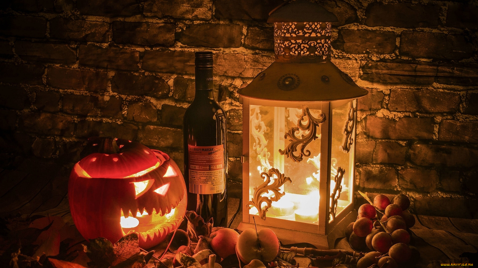 праздничные, хэллоуин, фонарь, вино
