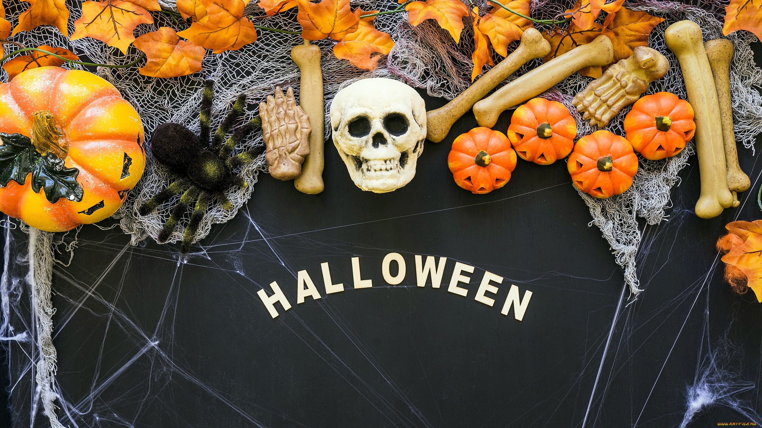 праздничные, хэллоуин, череп, кости, надпись