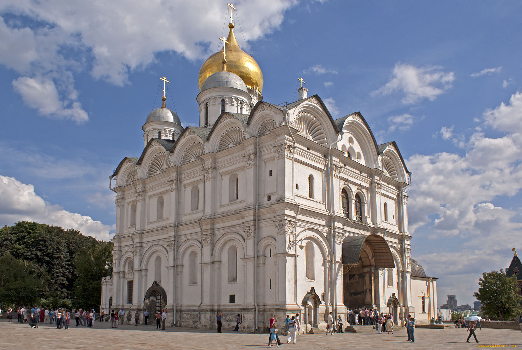 архангельский, собор, города, православные, церкви, монастыри, облака, небо, деревья