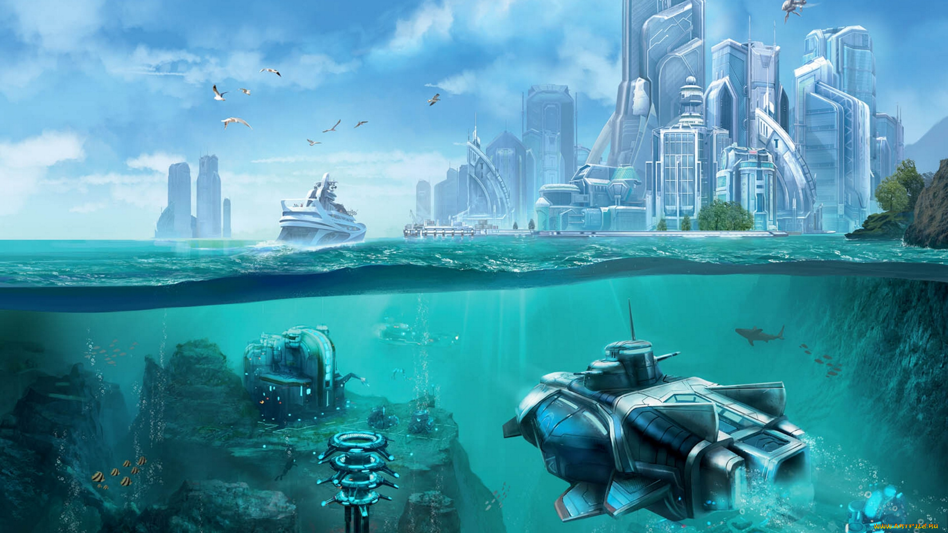 anno, 2070, deep, ocean, видео, игры, море, город, яхта