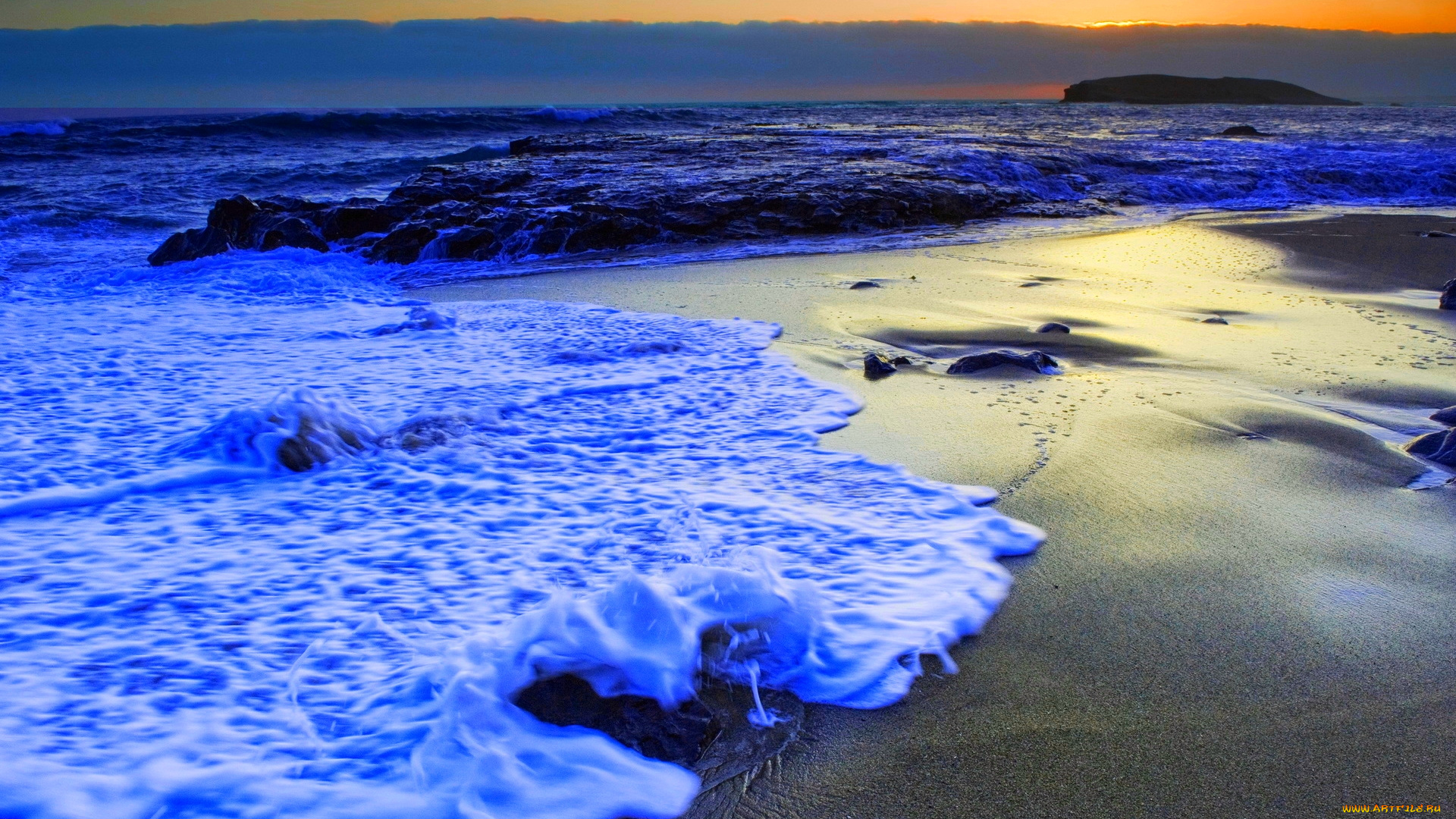 природа, побережье, пляж, океан, вечер, волны, камни