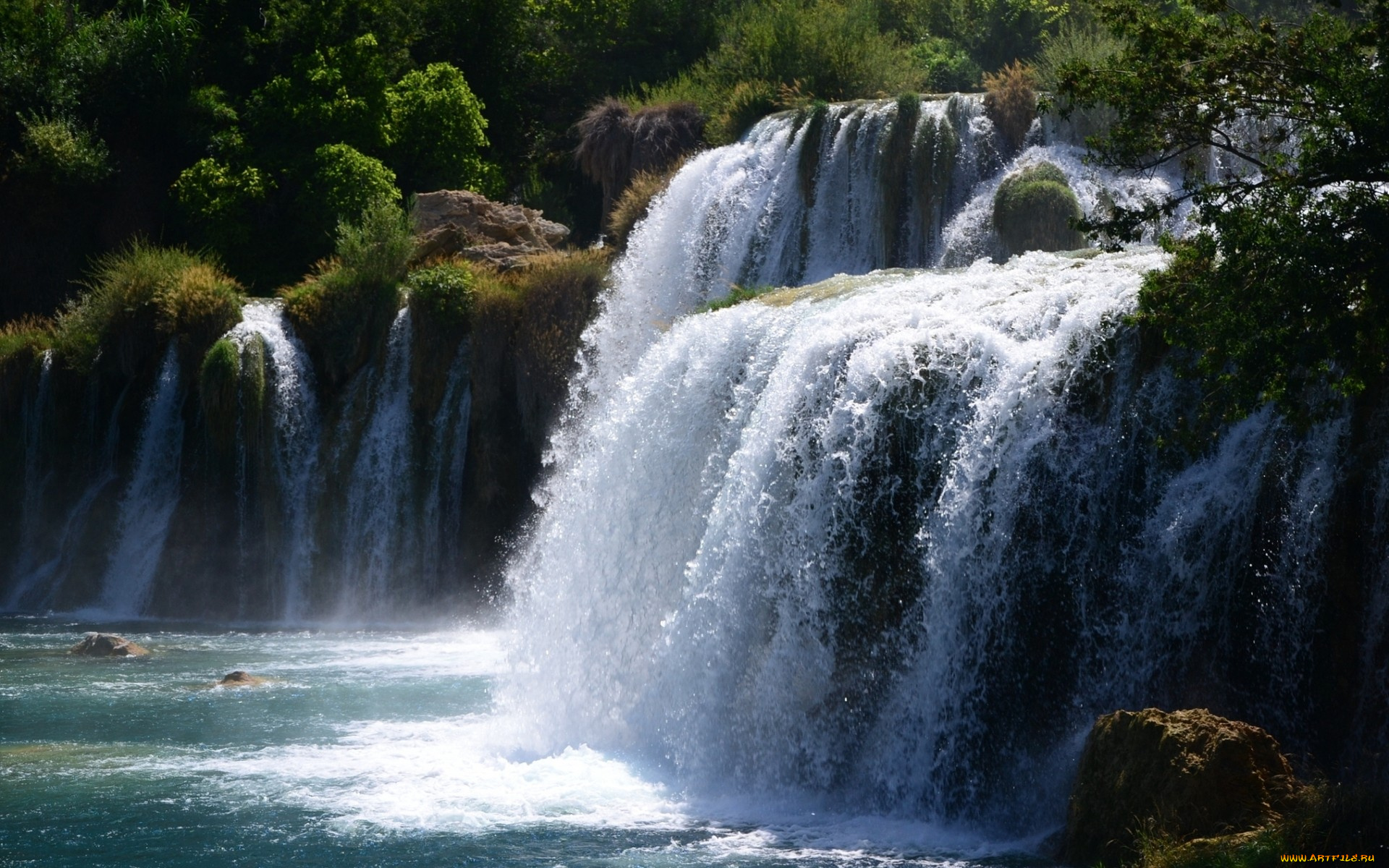 природа, водопады, поток, зелень, водопад, вода