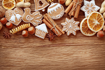 Картинка праздничные угощения печенье корица орехи