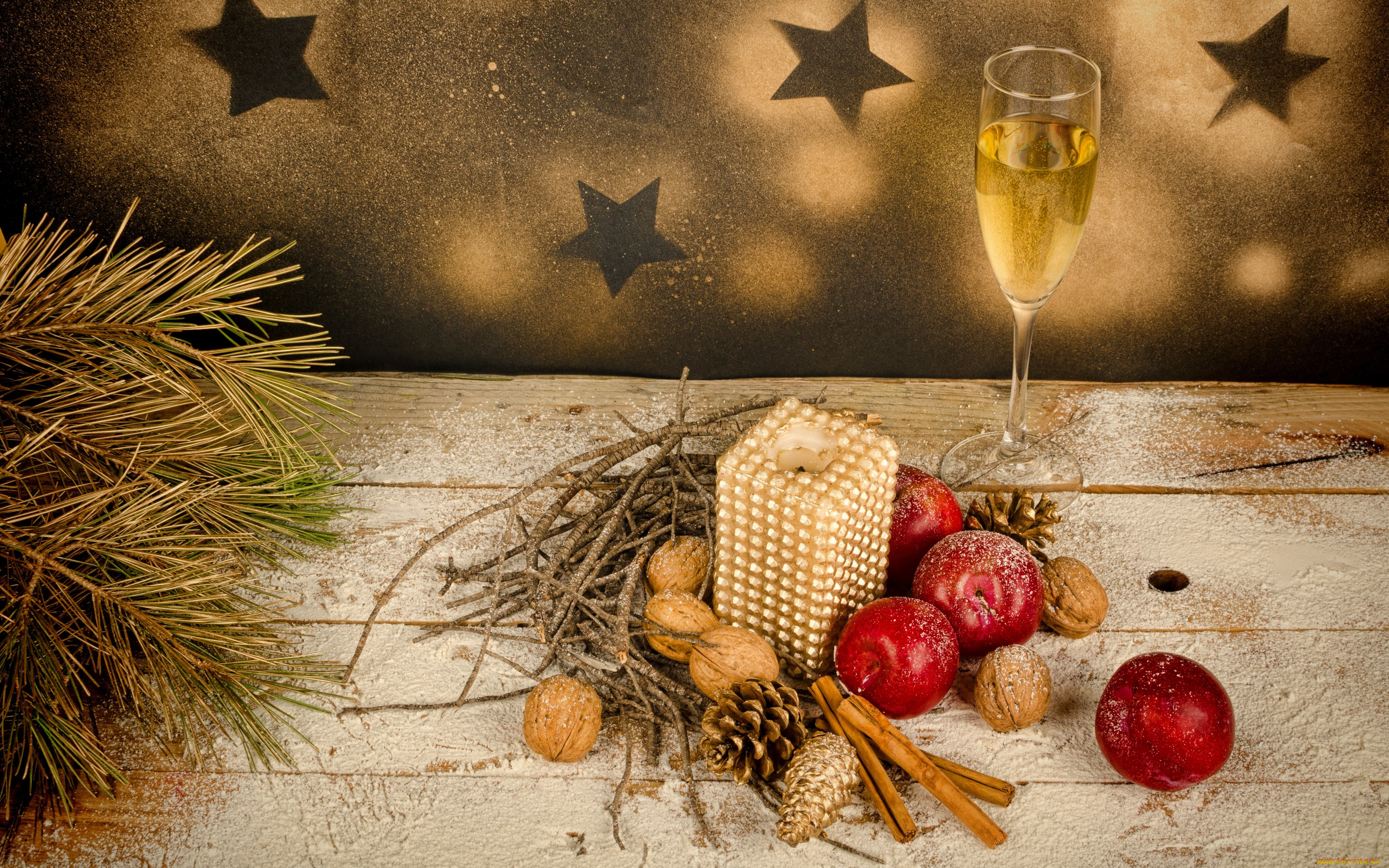 праздничные, угощения, бокалы, шампанское, украшения, новый, год, рождество