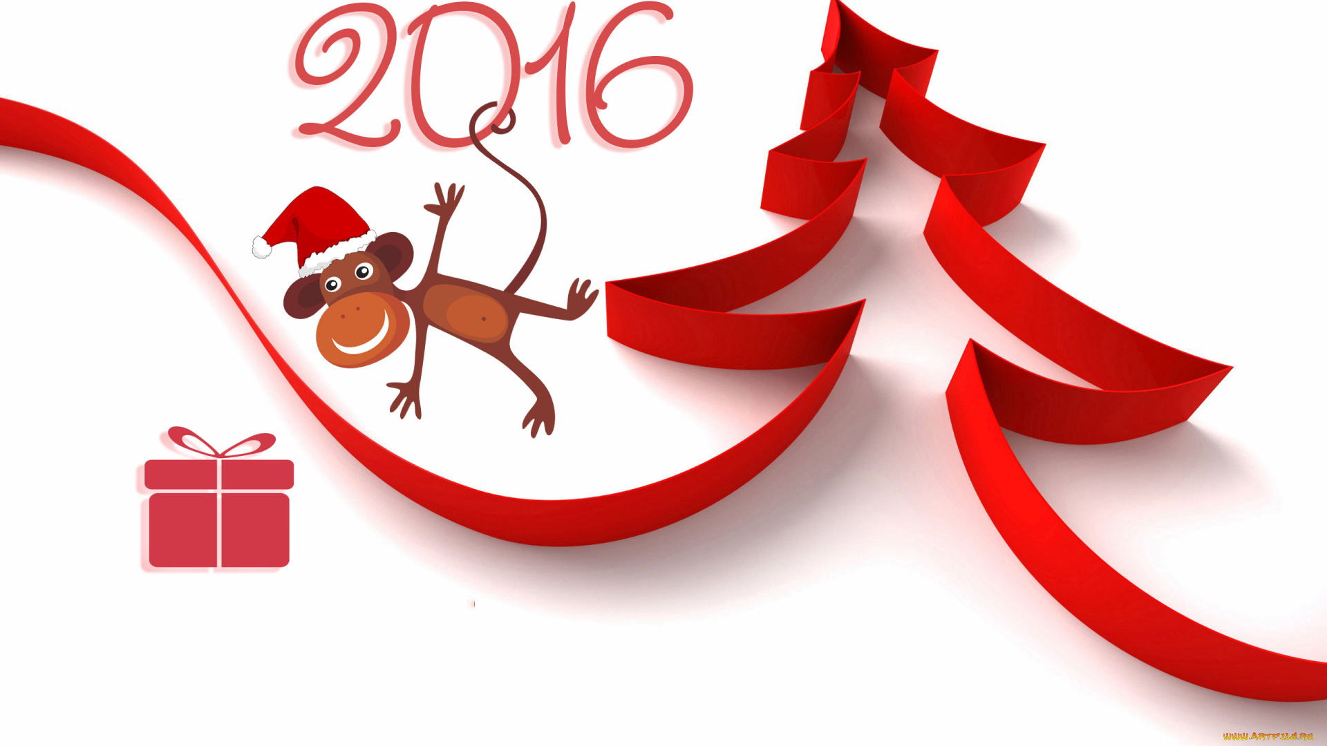 праздничные, векторная, графика, , новый, год, обезьяна, подарок
