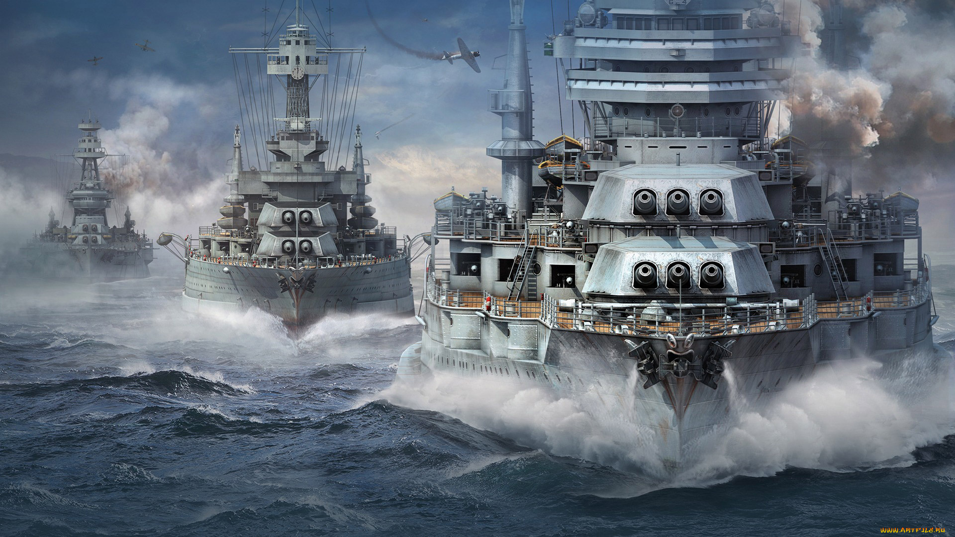видео, игры, world, of, warships, море, самолеты, корабли