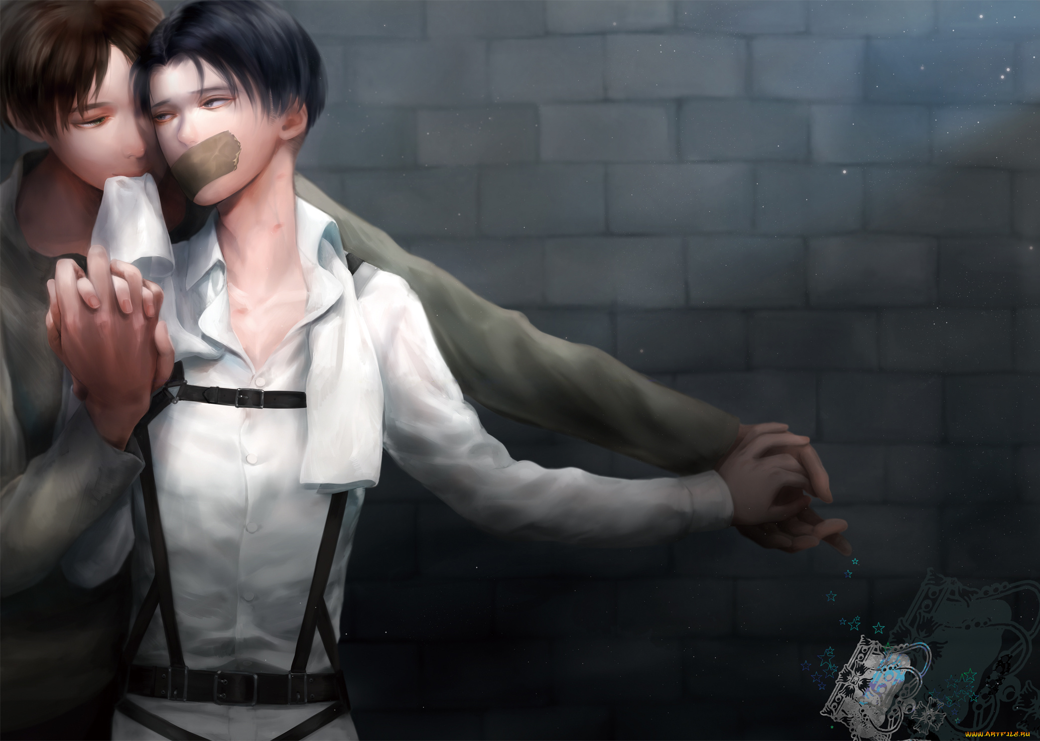 аниме, shingeki, no, kyojin, эрен, арт, атака, титанов, леви