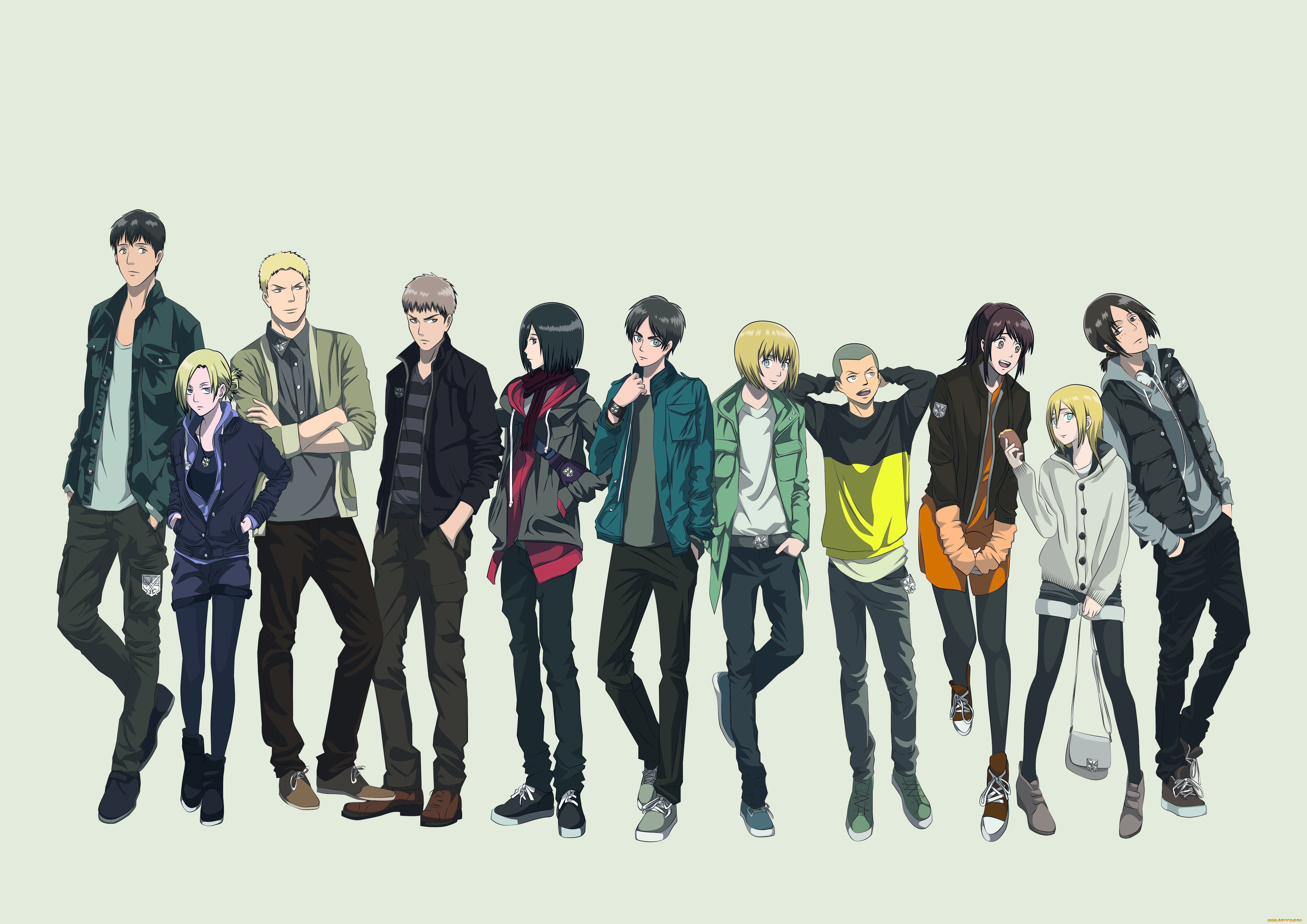 аниме, shingeki, no, kyojin, леви, эрен, парни, атака, титанов, девушки, группа, персонажи, микаса