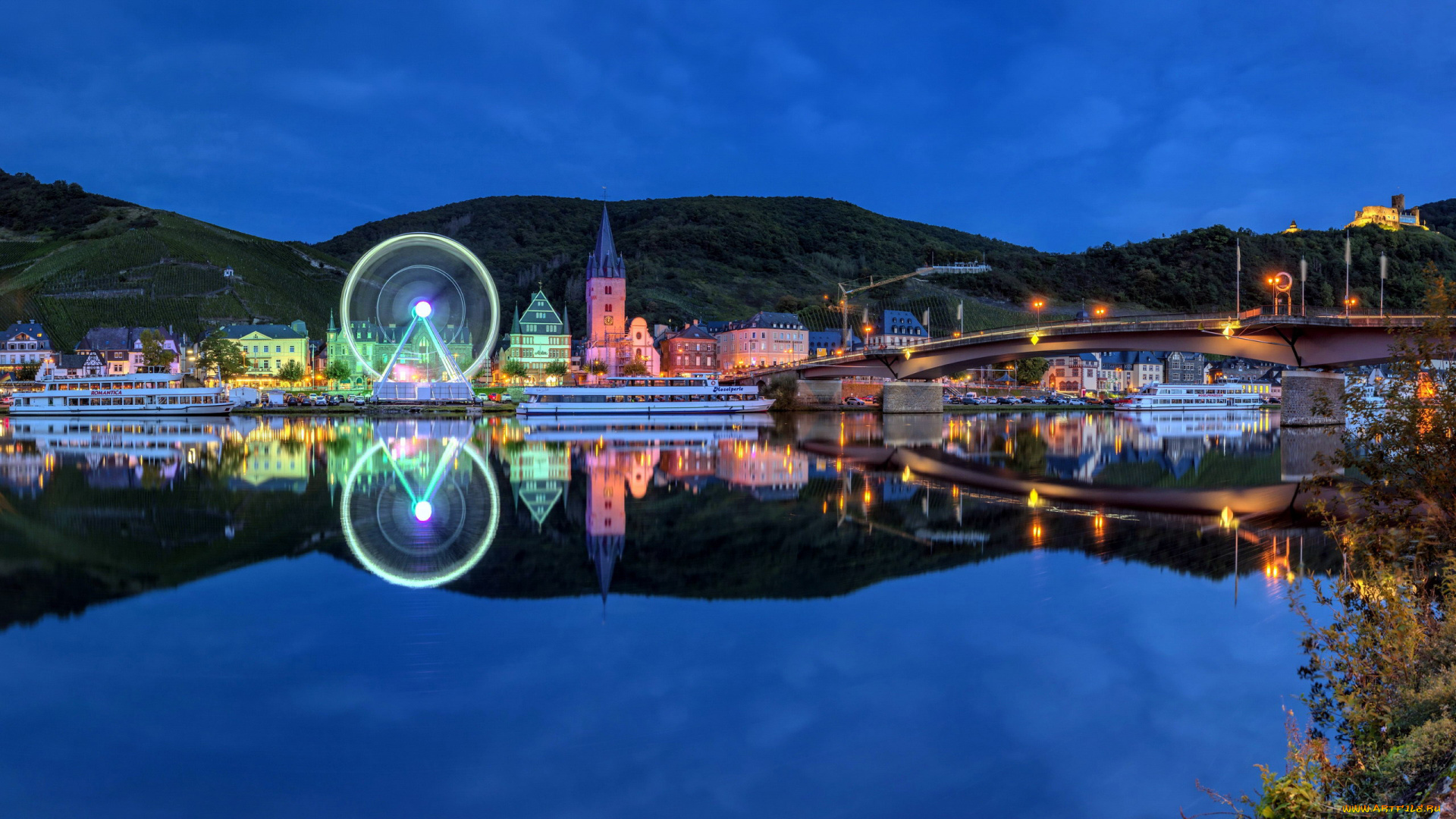 bernkastel-kues, germany, города, -, огни, ночного, города