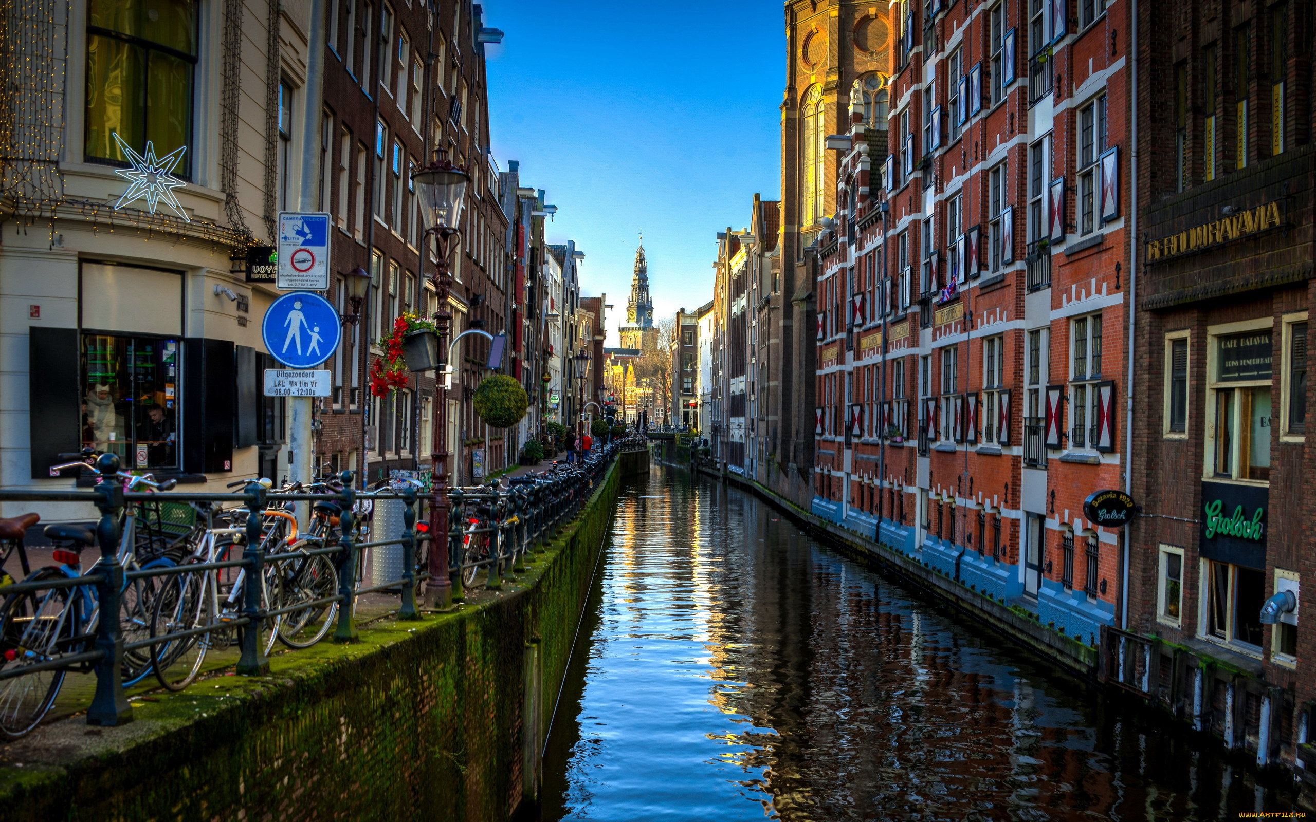 города, амстердам, , нидерланды, канал, дома, велосипеды