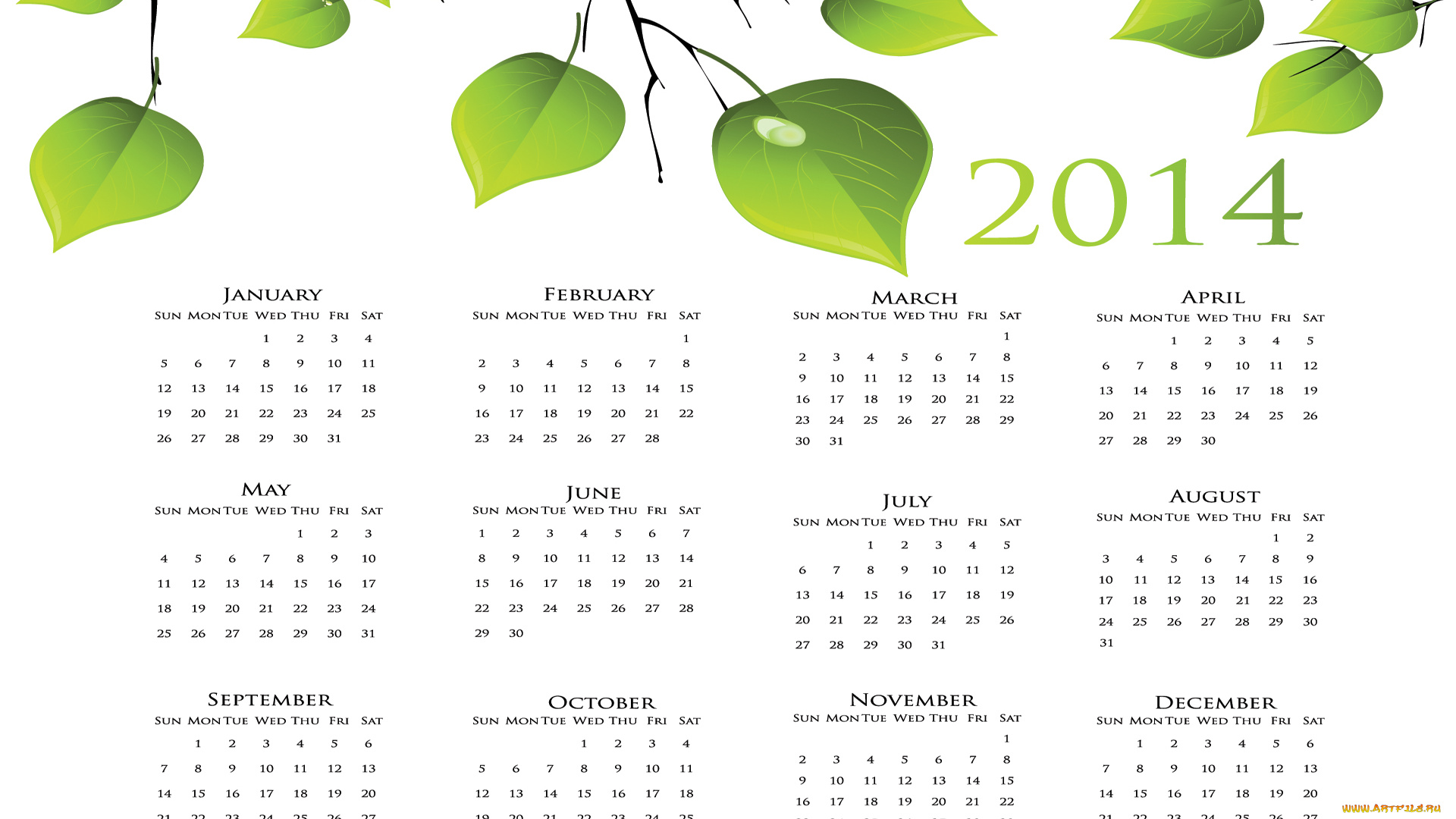 календари, рисованные, , векторная, графика, календарь, листочки, 2014