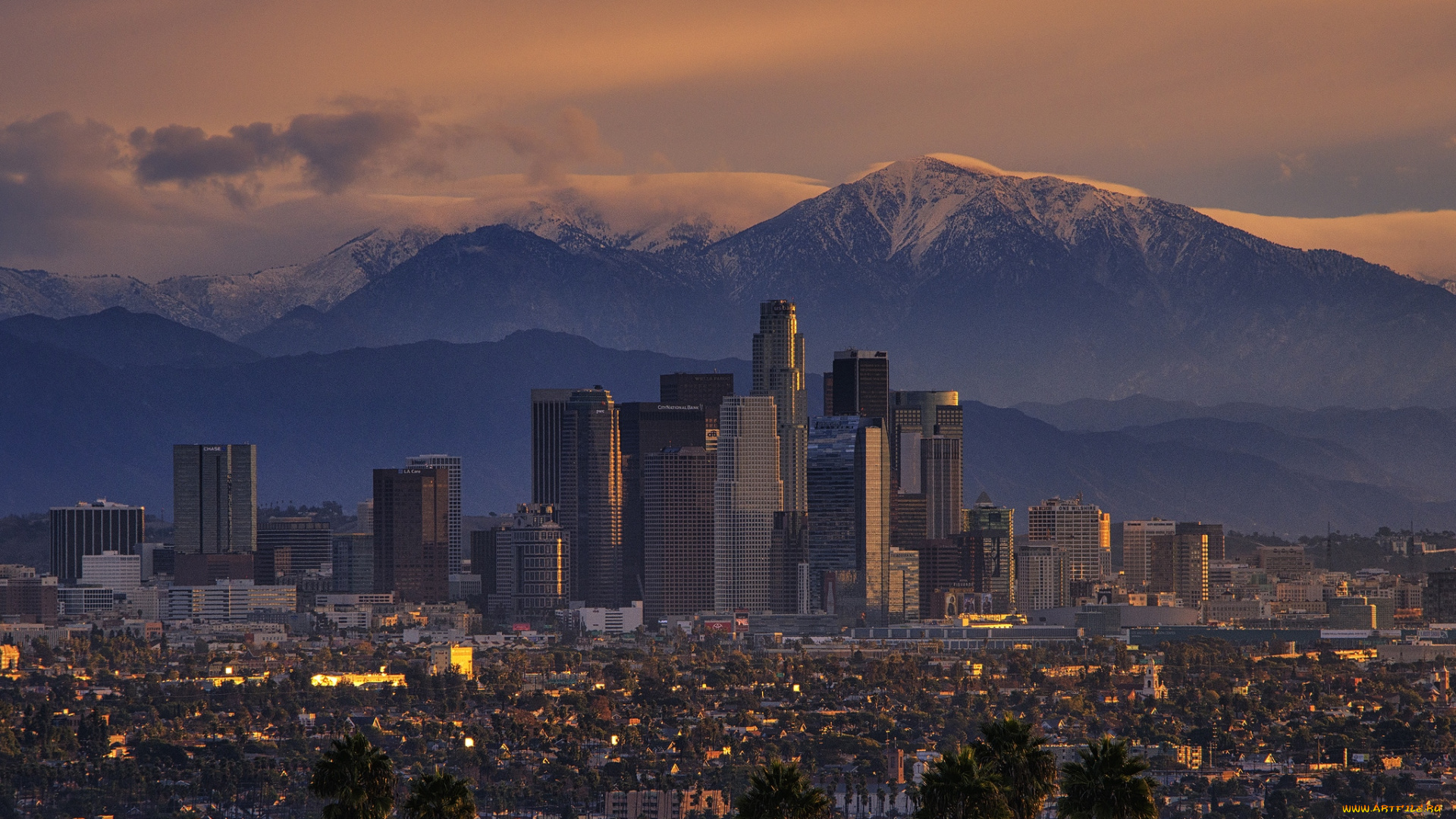 лос-анджелес, города, -, панорамы, небоскребы, здания