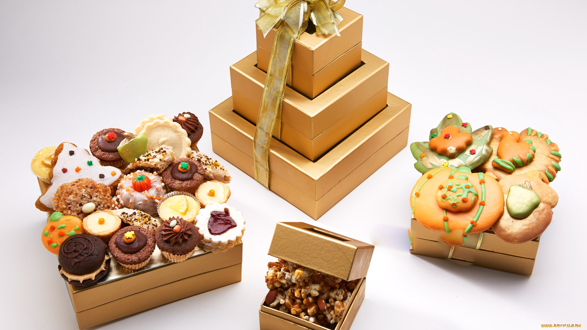 праздничные, угощения, коробки, угощение, печенье, пирожные, орехи
