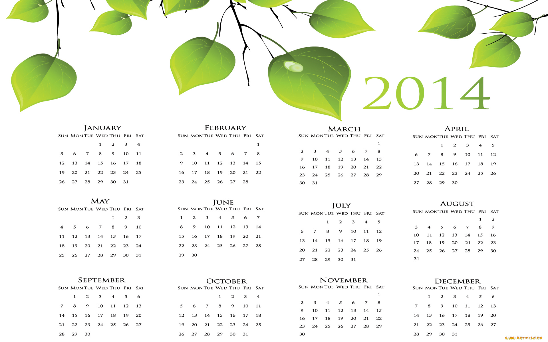календари, рисованные, , векторная, графика, календарь, листочки, 2014