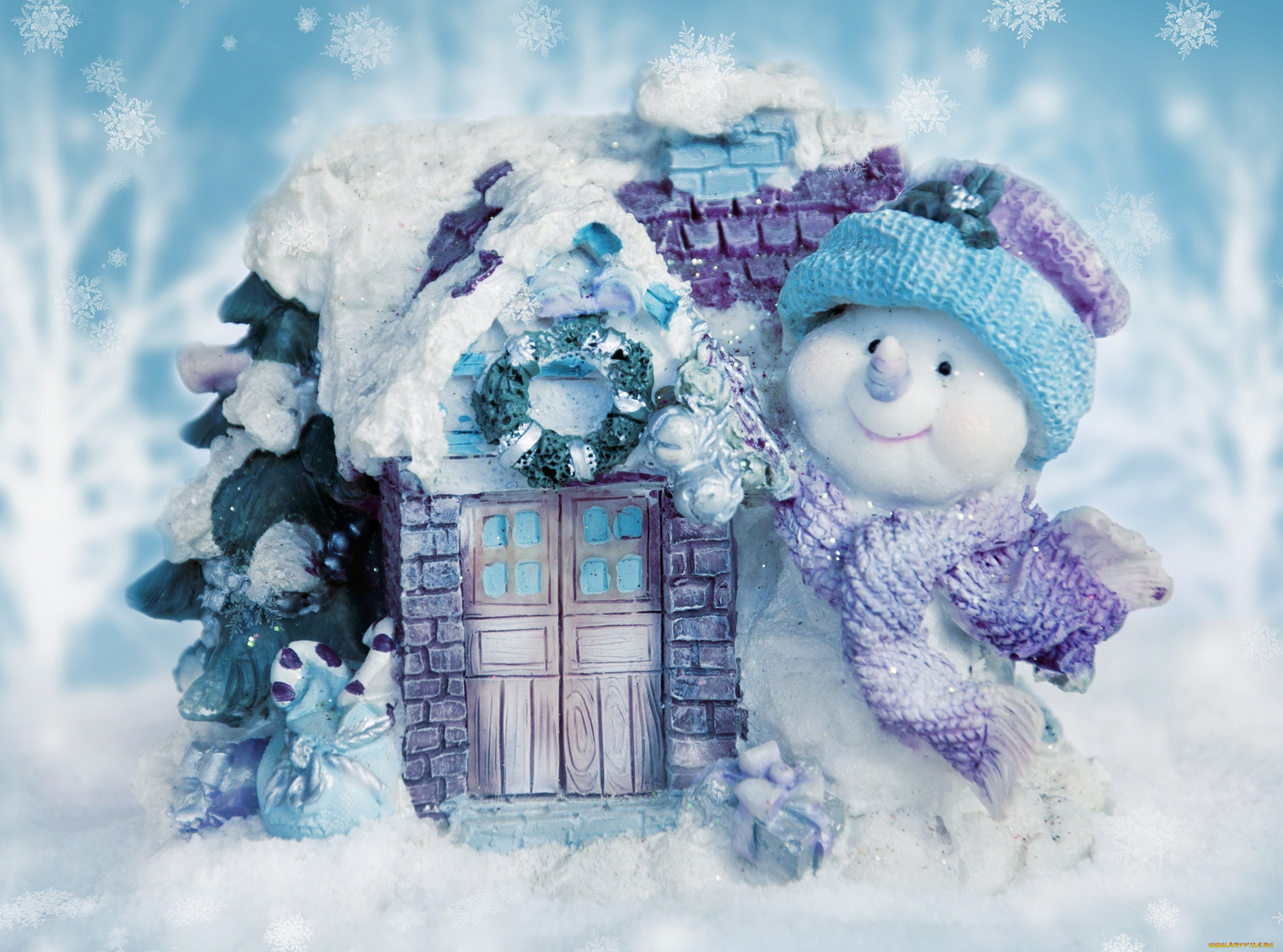 праздничные, снеговики, домик, снеговик