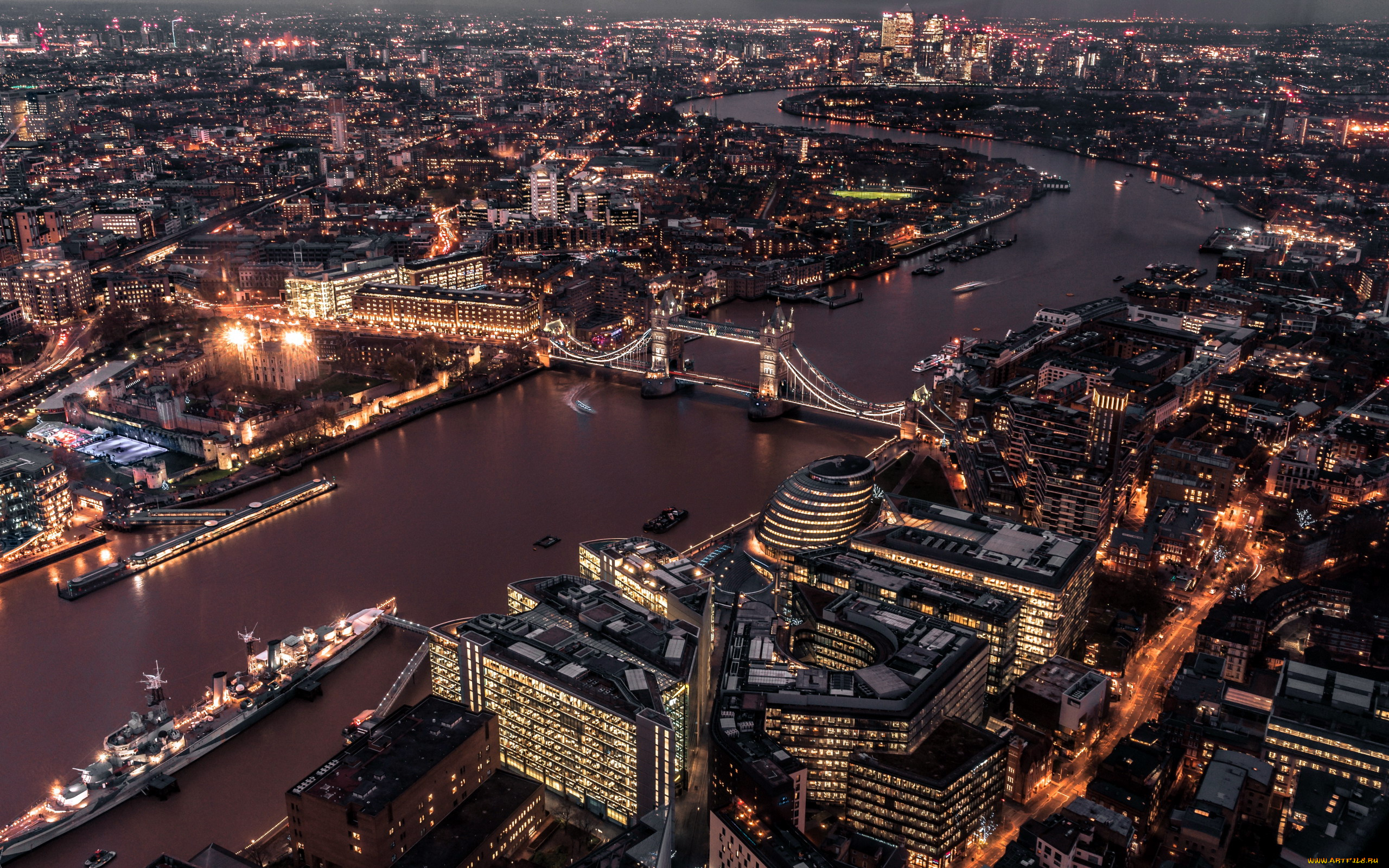 города, лондон, , великобритания, панорама, огни, река, мост, вечер